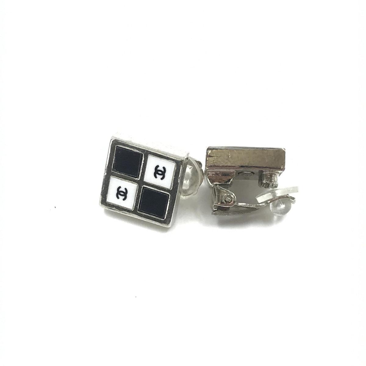 Chanel Coco Mark Earrings Women's Black/White/Silver (Pre-Owned)