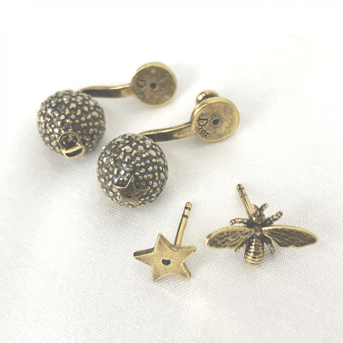 Christian Dior Crystal Embellished Metal Bee Women's Earrings (Pre-Owned)