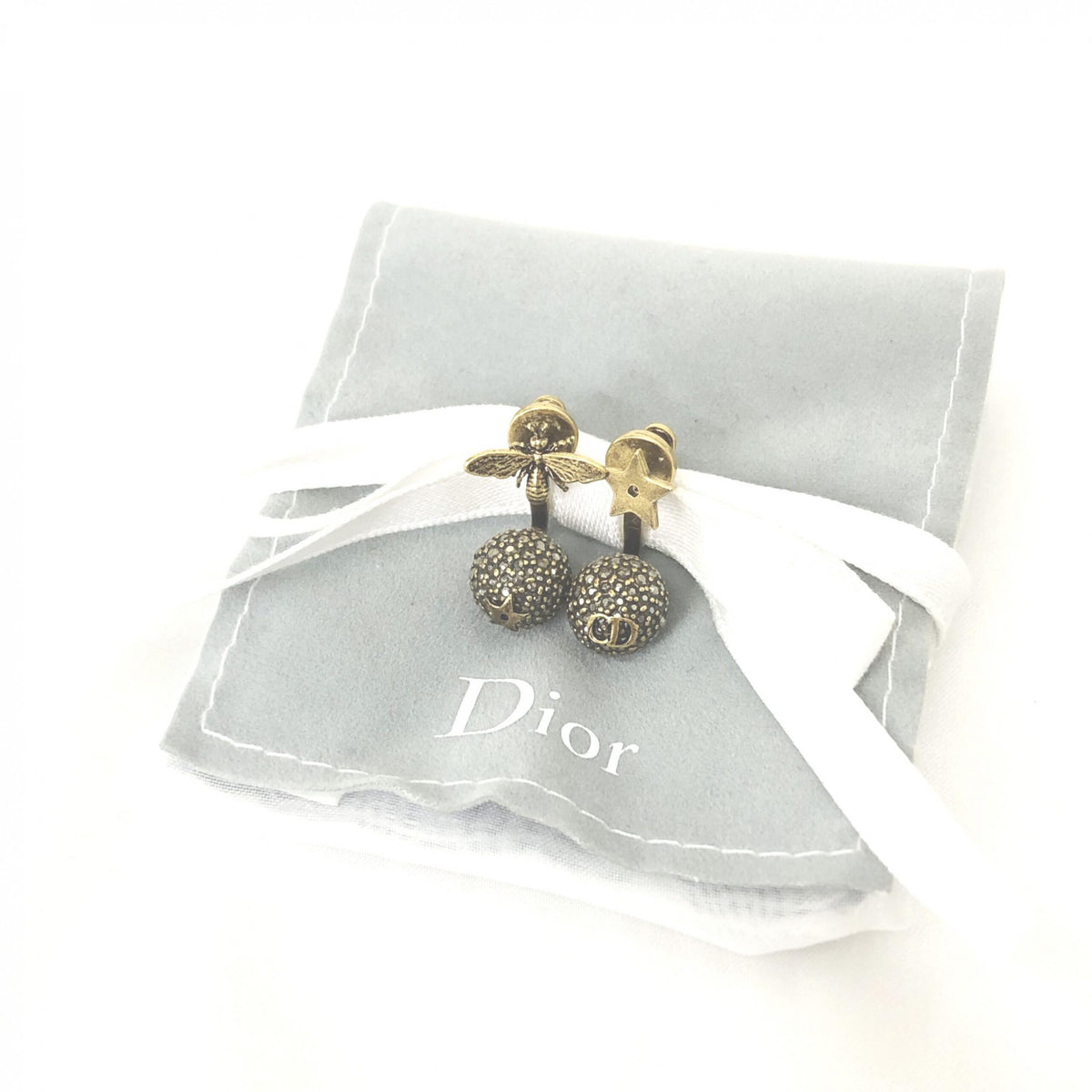 Christian Dior Crystal Embellished Metal Bee Women's Earrings (Pre-Owned)