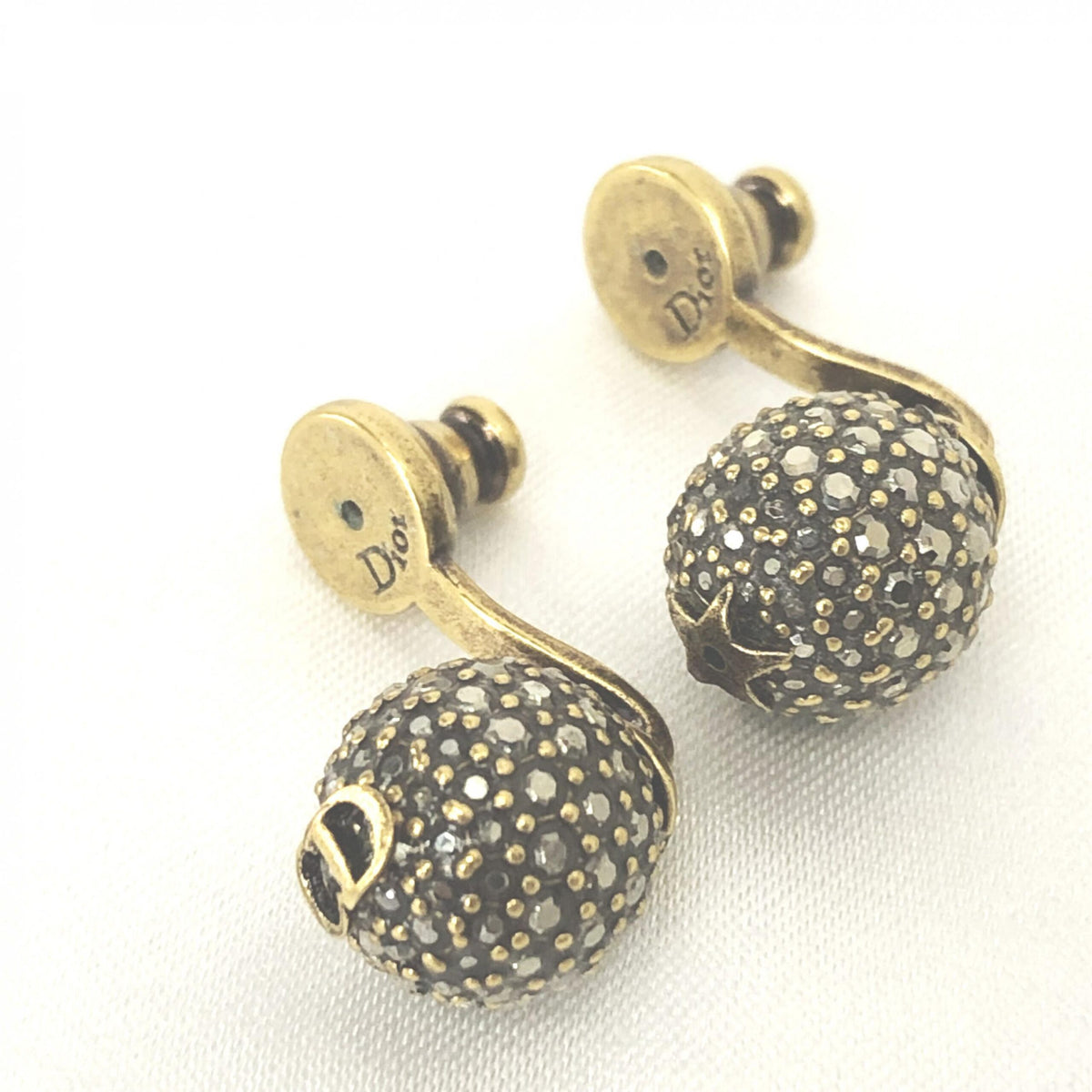 Christian Dior Crystal Embellished Metal Bee Women's Earrings (Pre-Owned)