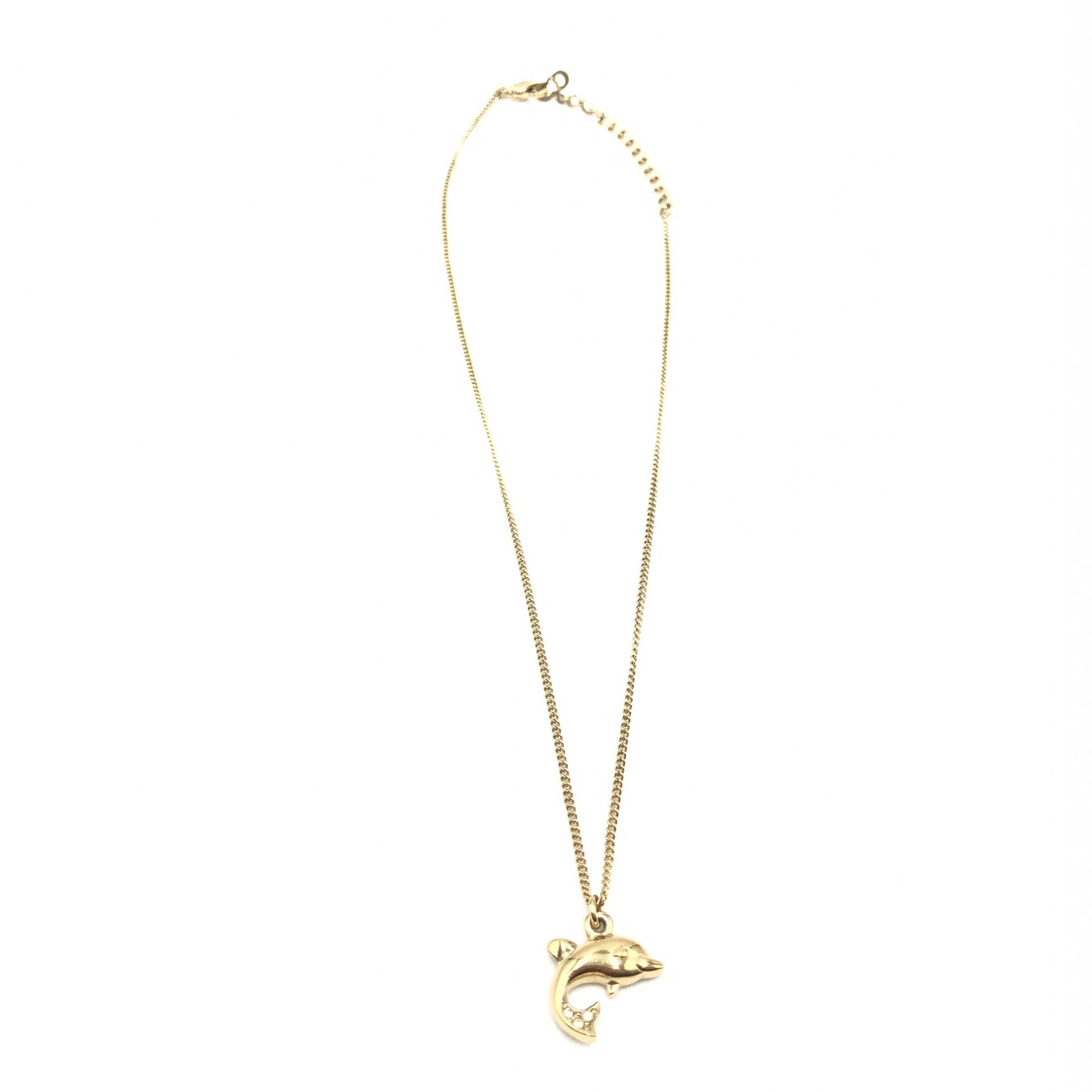Christian Dior Dolphin Motif Rhinestone Gold Plated Women's Necklace (Pre-Owned)