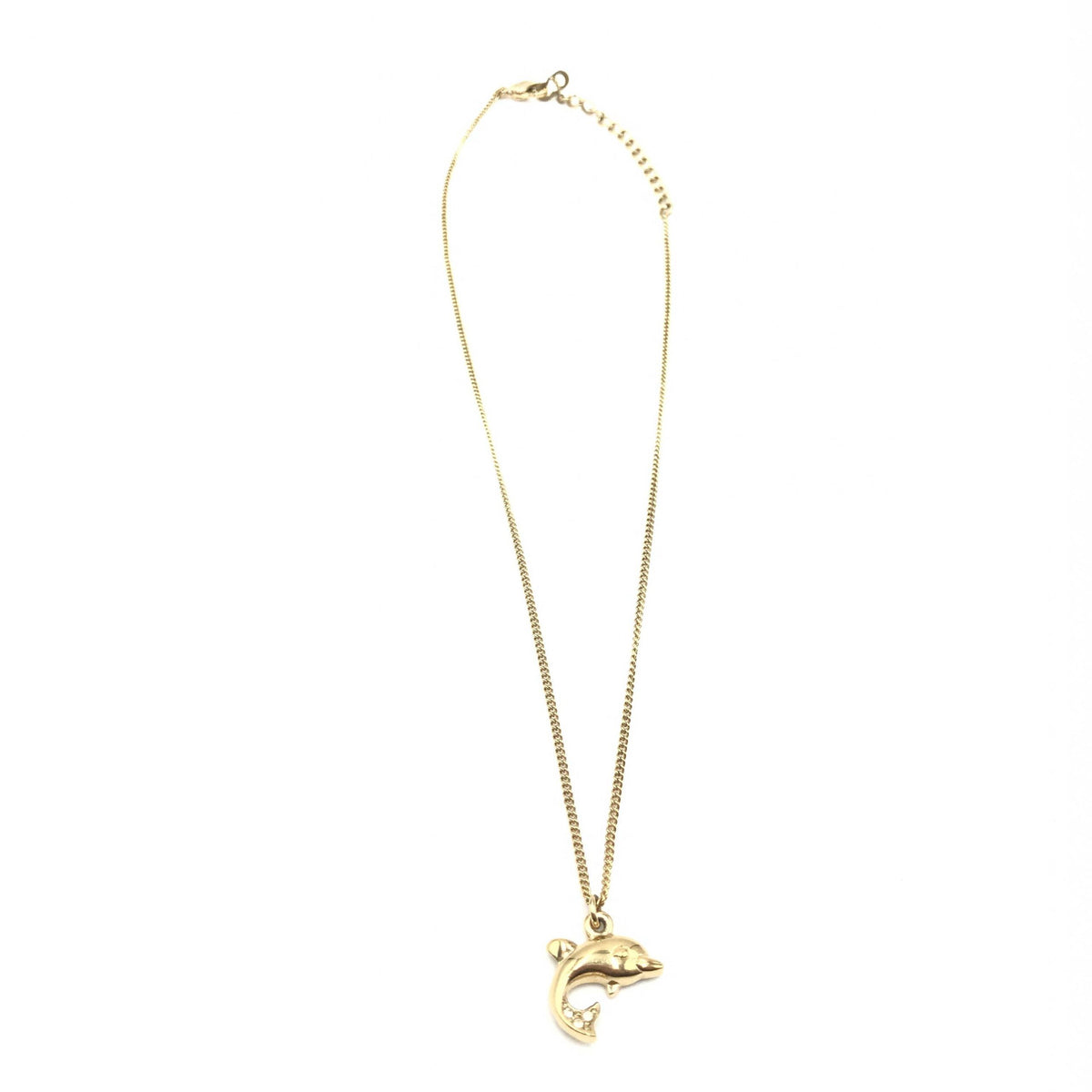 Christian Dior Dolphin Motif Rhinestone Gold Plated Women's Necklace (Pre-Owned)