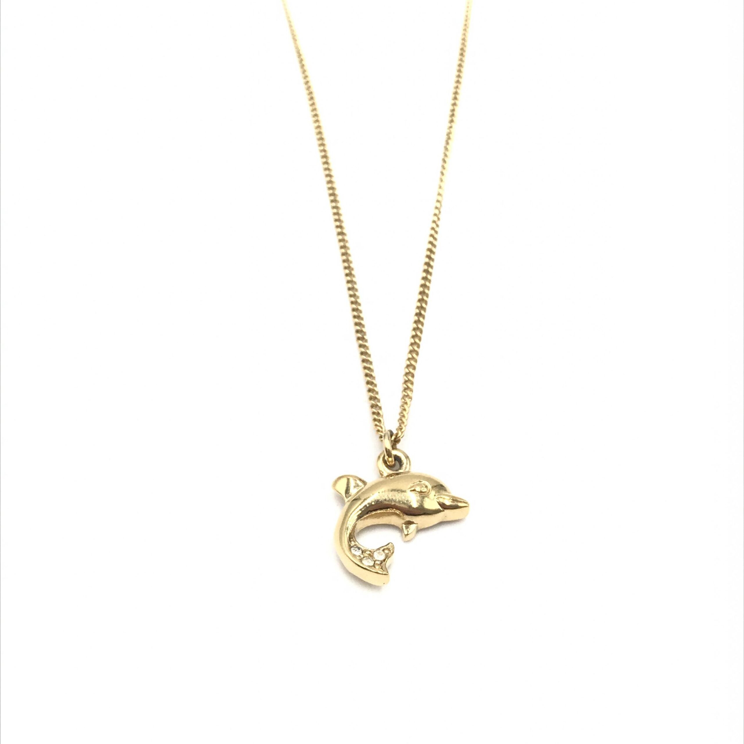 Christian Dior Dolphin Motif Rhinestone Gold Plated Women's Necklace (Pre-Owned)