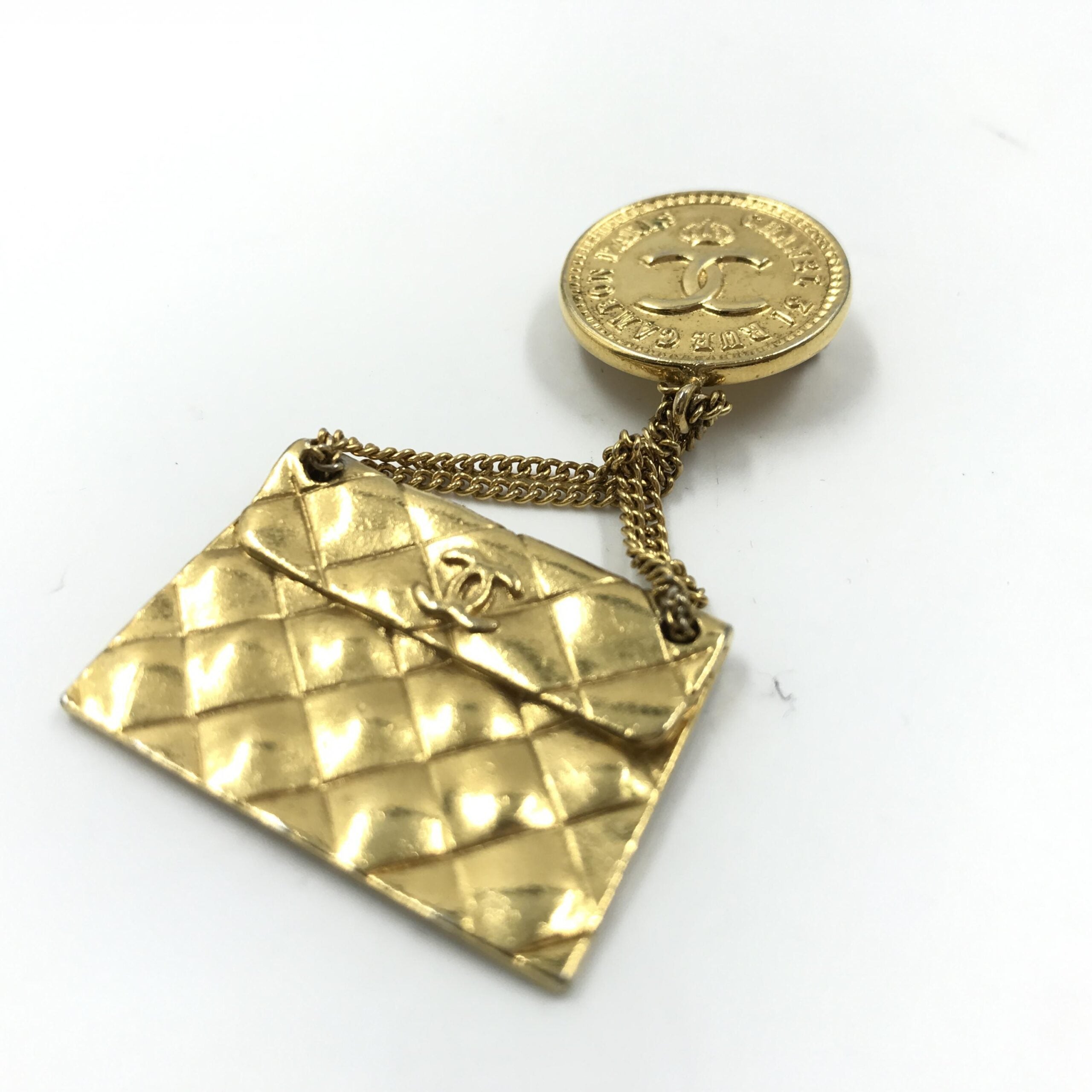Chanel Gold Plated Bag Motif Women's Brooch (Pre-Owned)