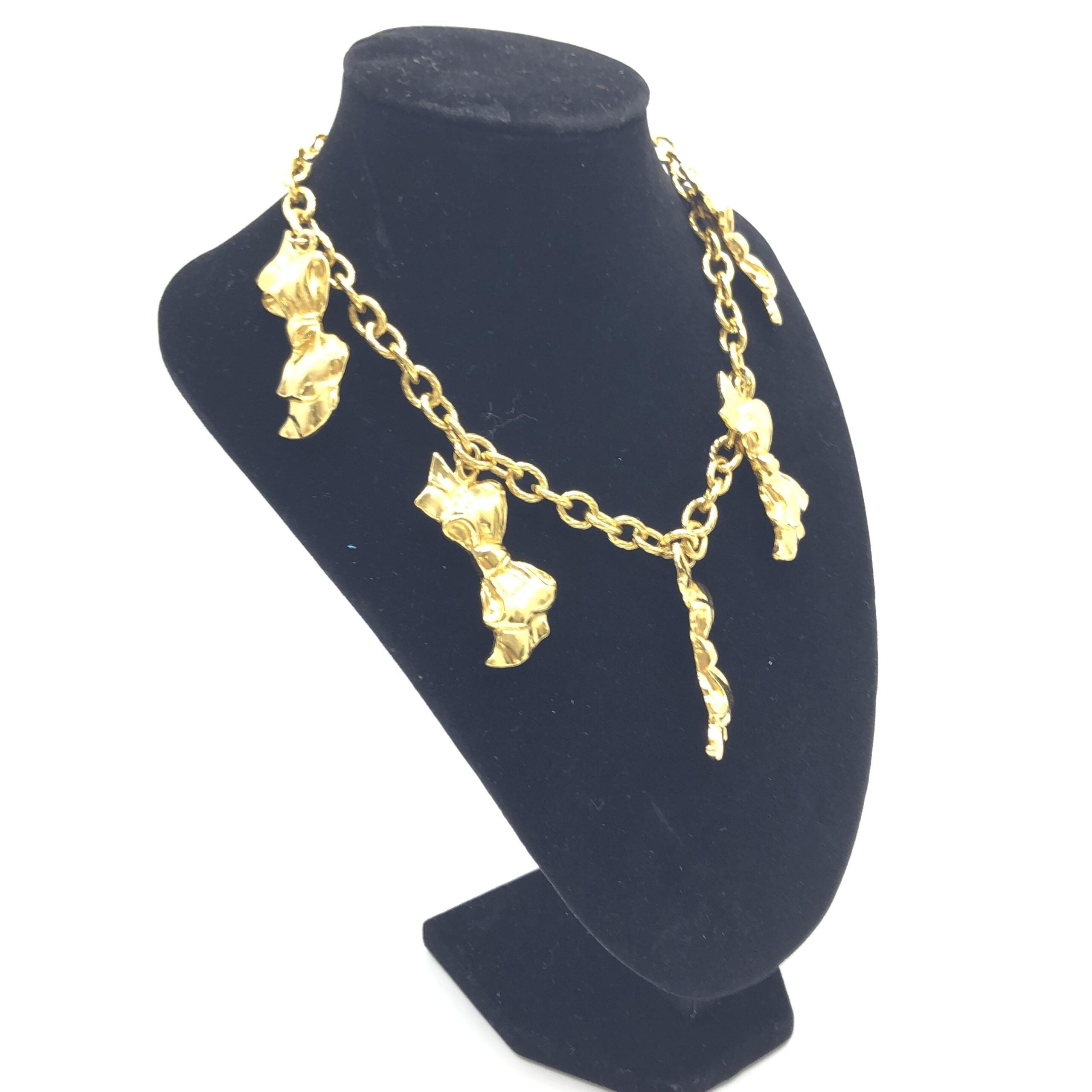 Chanel Gold Plated Chain Necklace With Bow Women's Charms (Pre-Owned)