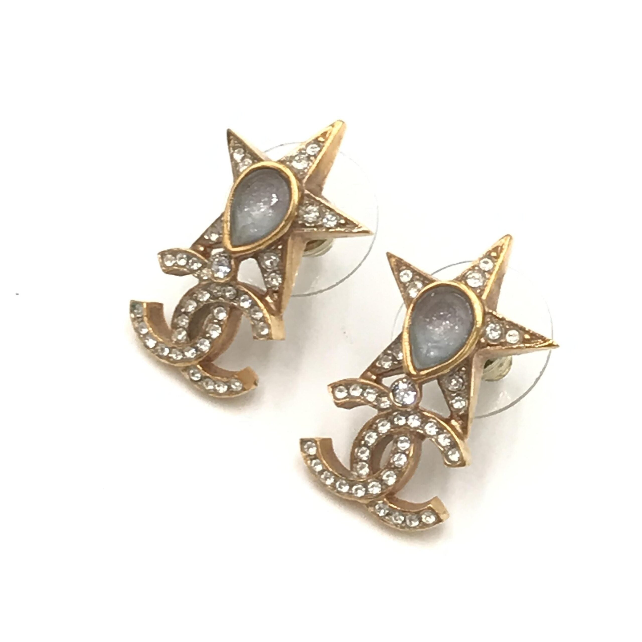 Chanel Gold Plated Star Coco Mark Earrings With Women's Rhinestones (Pre-Owned)
