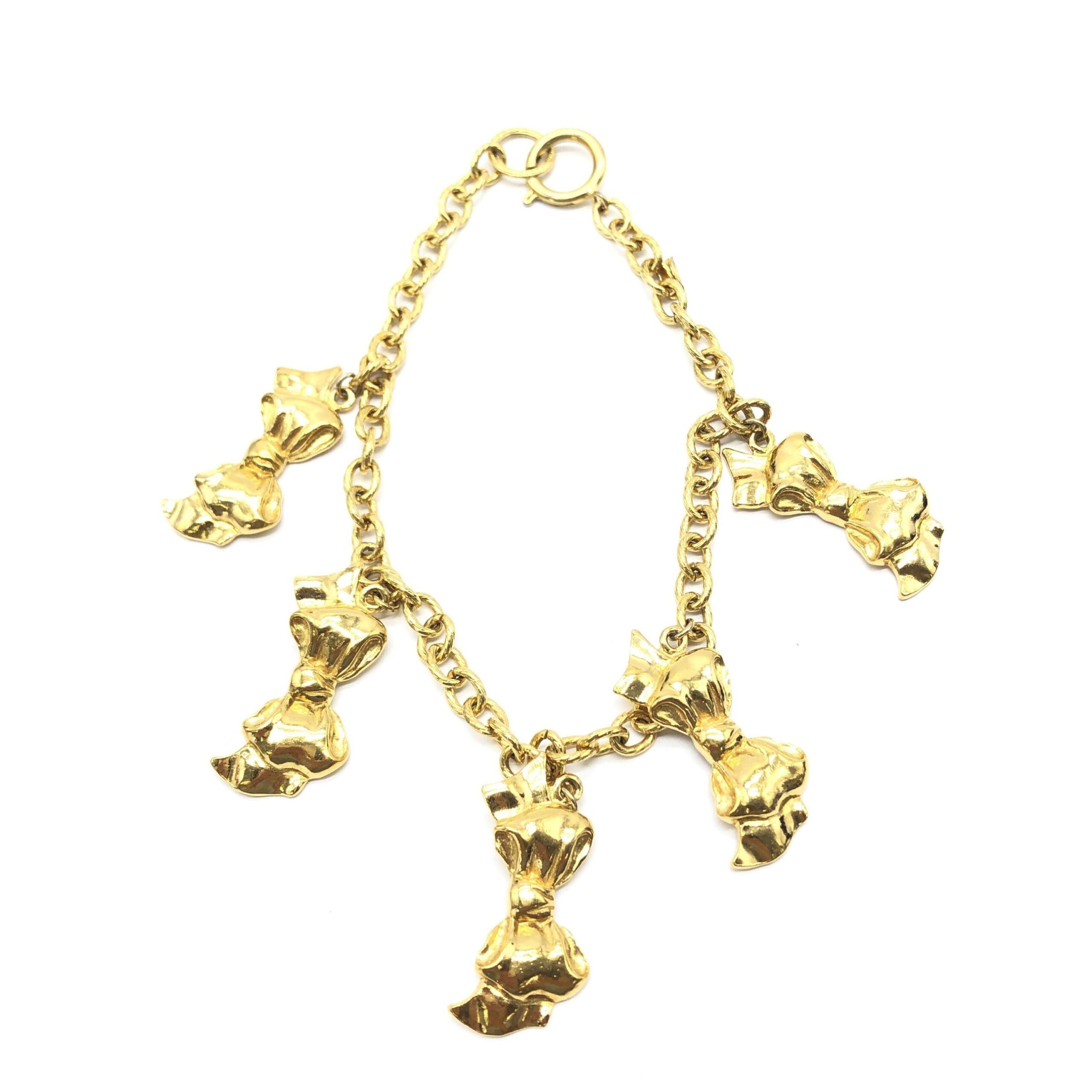 Chanel Gold Plated Chain Necklace With Bow Women's Charms (Pre-Owned)