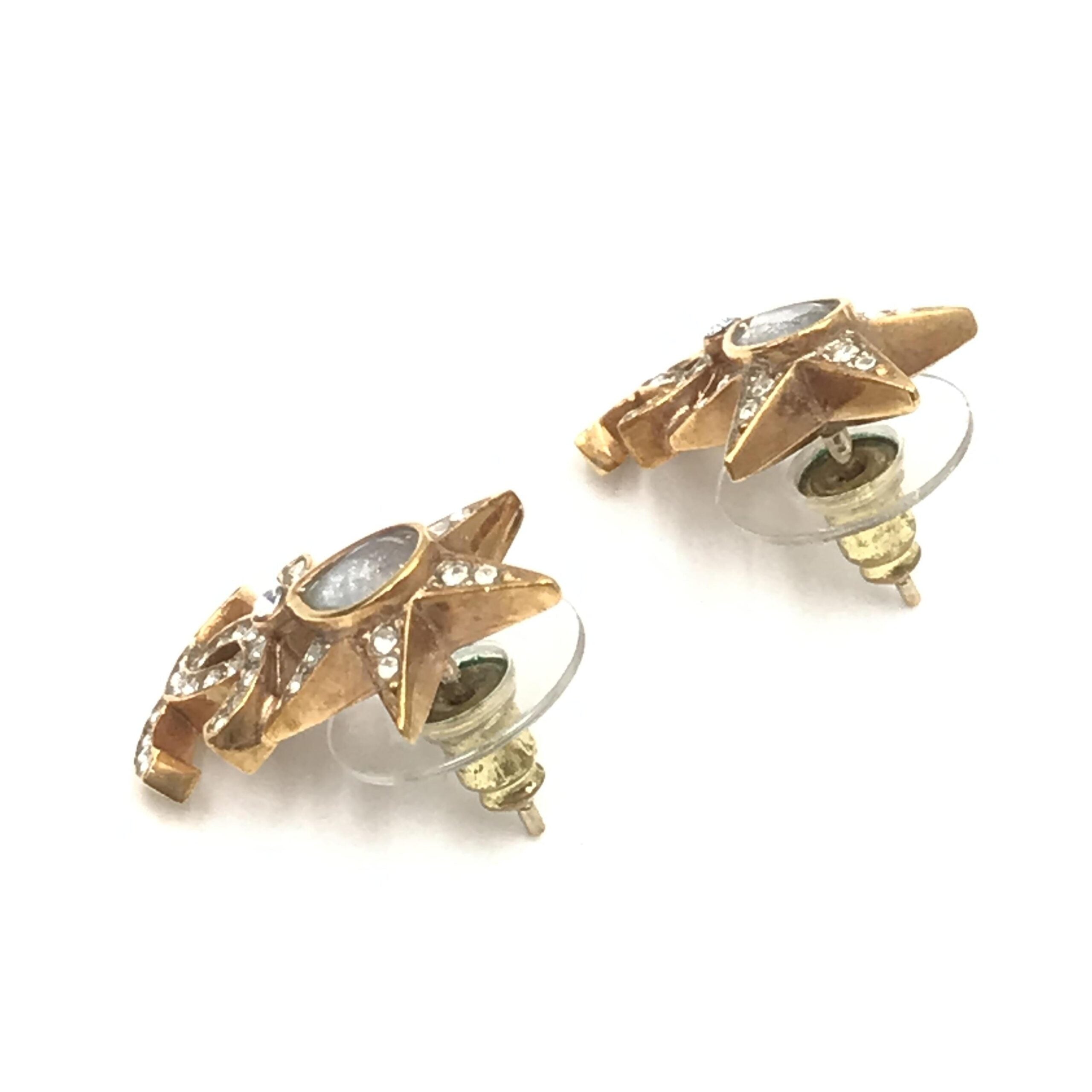 Chanel Gold Plated Star Coco Mark Earrings With Women's Rhinestones (Pre-Owned)
