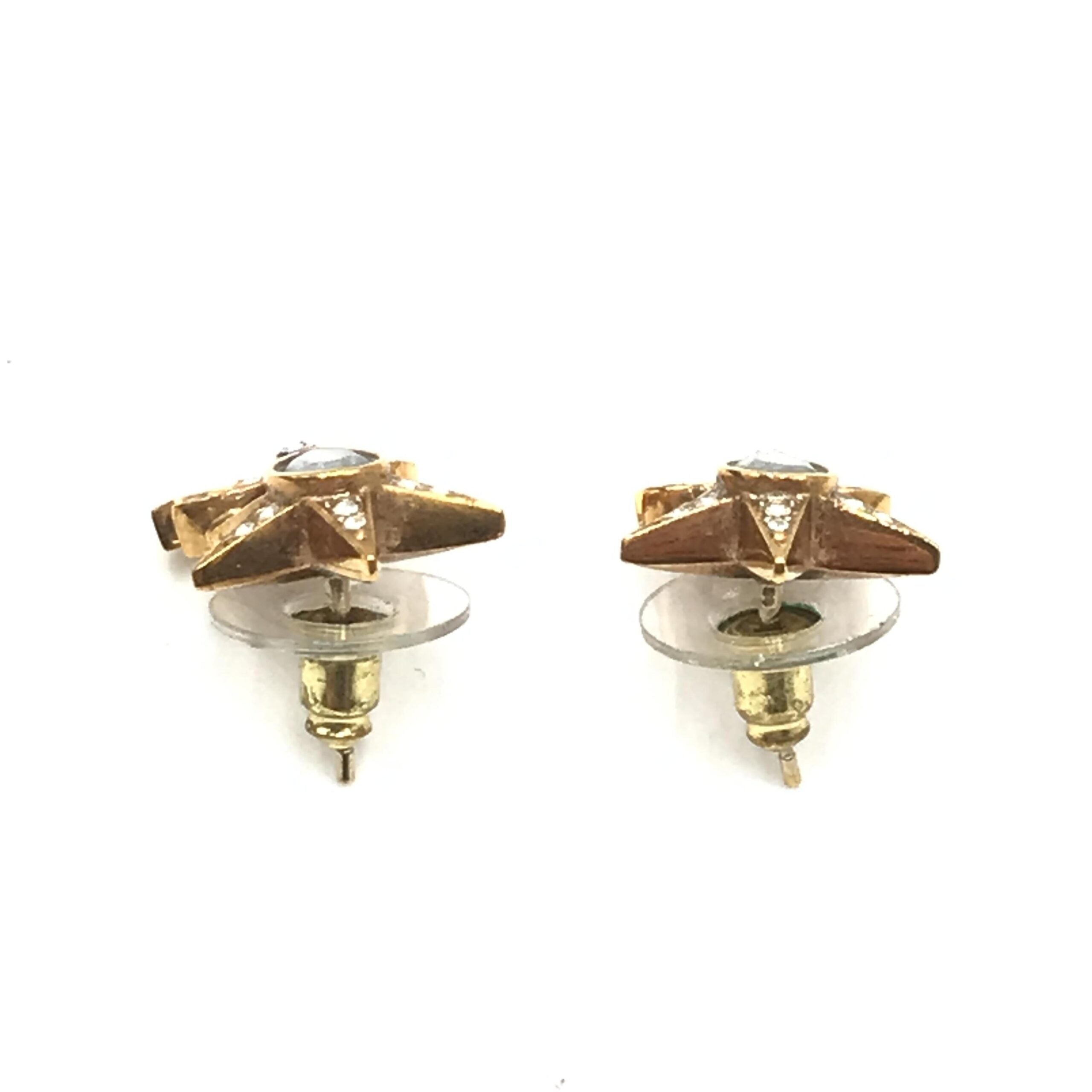 Chanel Gold Plated Star Coco Mark Earrings With Women's Rhinestones (Pre-Owned)