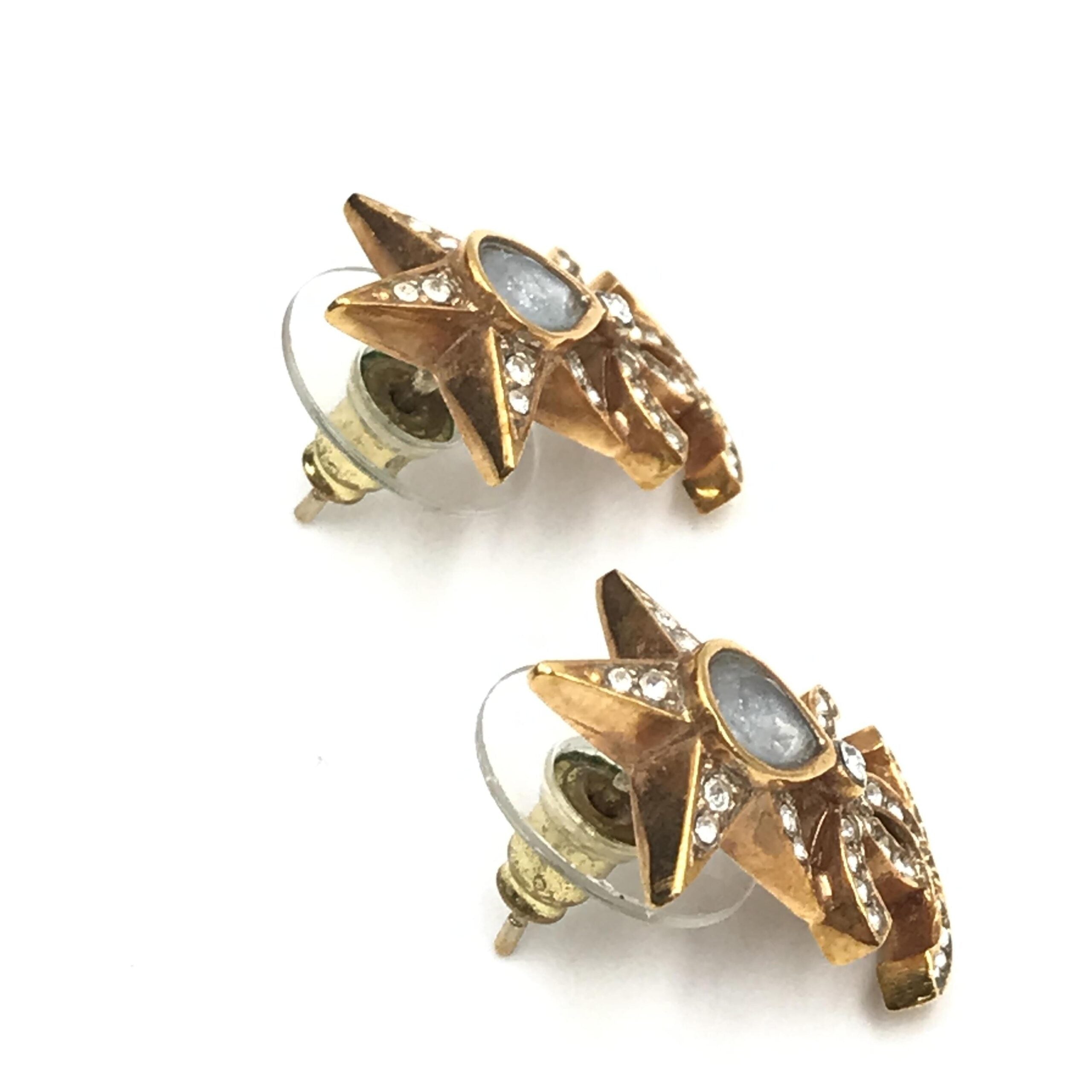 Chanel Gold Plated Star Coco Mark Earrings With Women's Rhinestones (Pre-Owned)