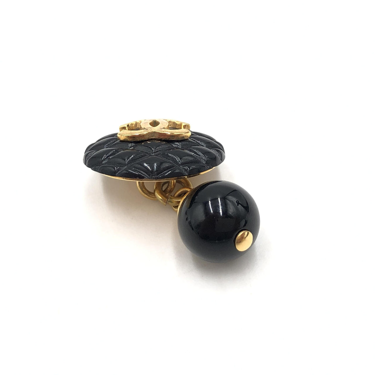 Chanel Matelasse Coco Mark Black Plastic Women's Cufflinks (Pre-Owned)
