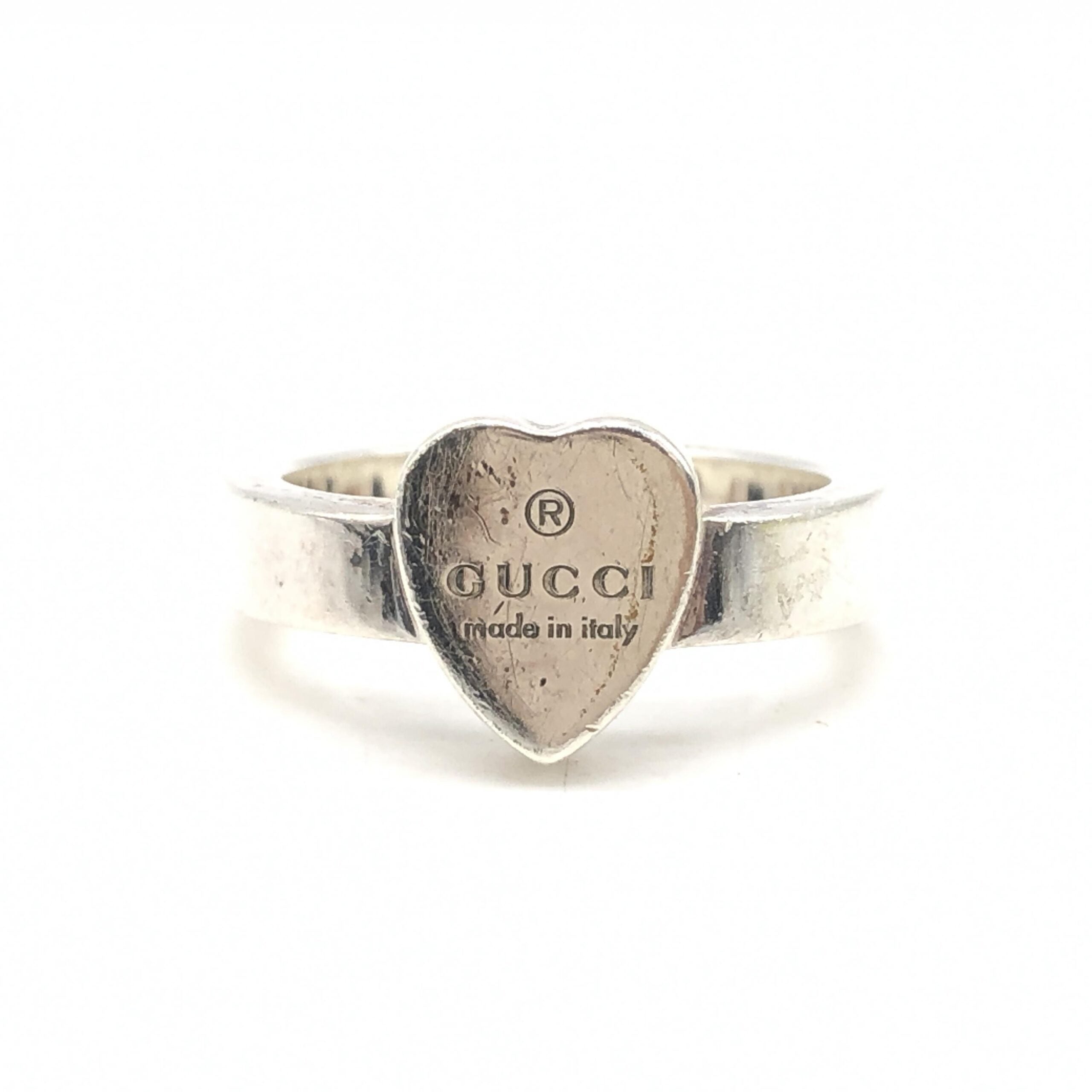 Gucci Sterling Silver Heart Trademark Ring, US Size Women's 5.5 (Pre-Owned)