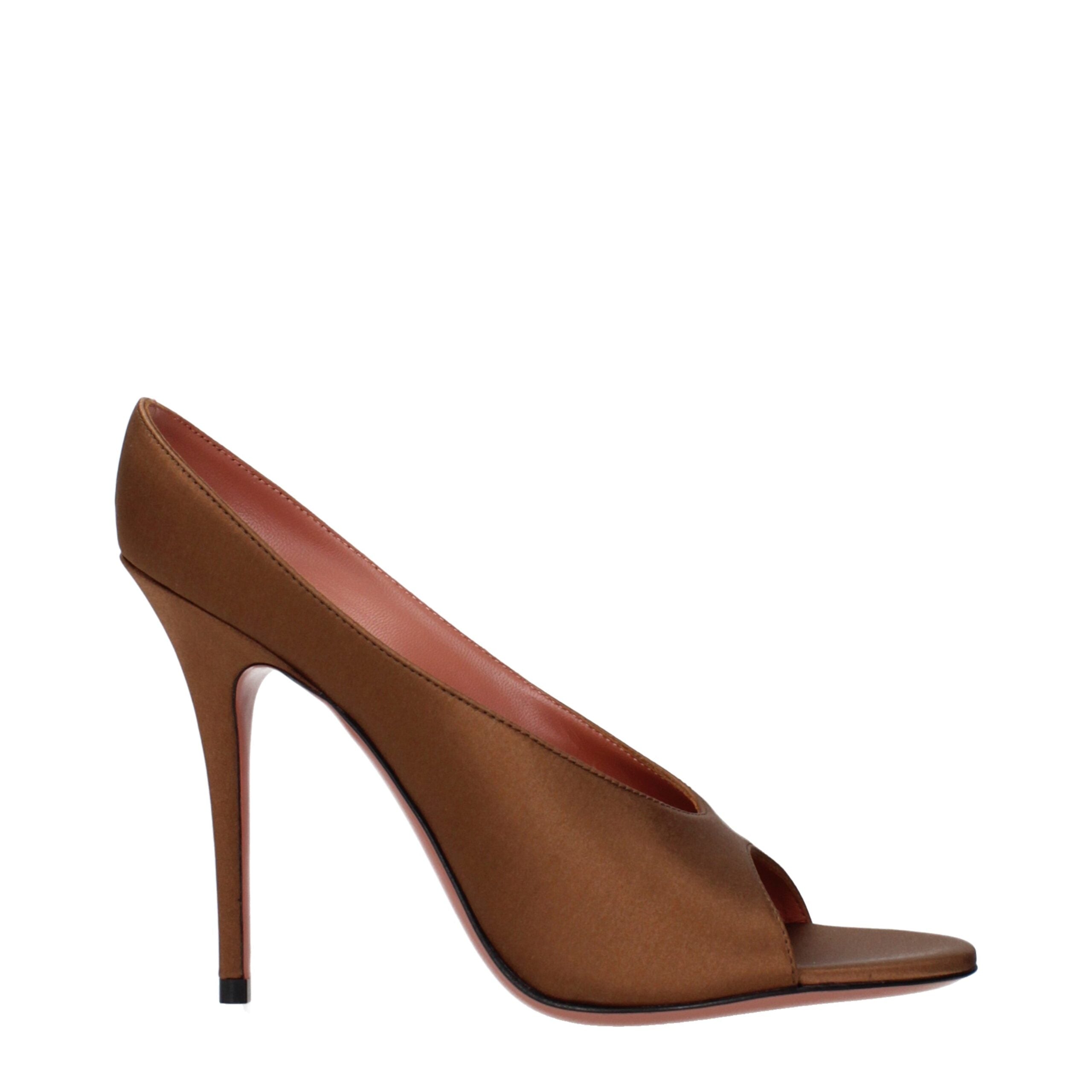 Amina Muaddi Brown Satin High Heel Women's Pumps