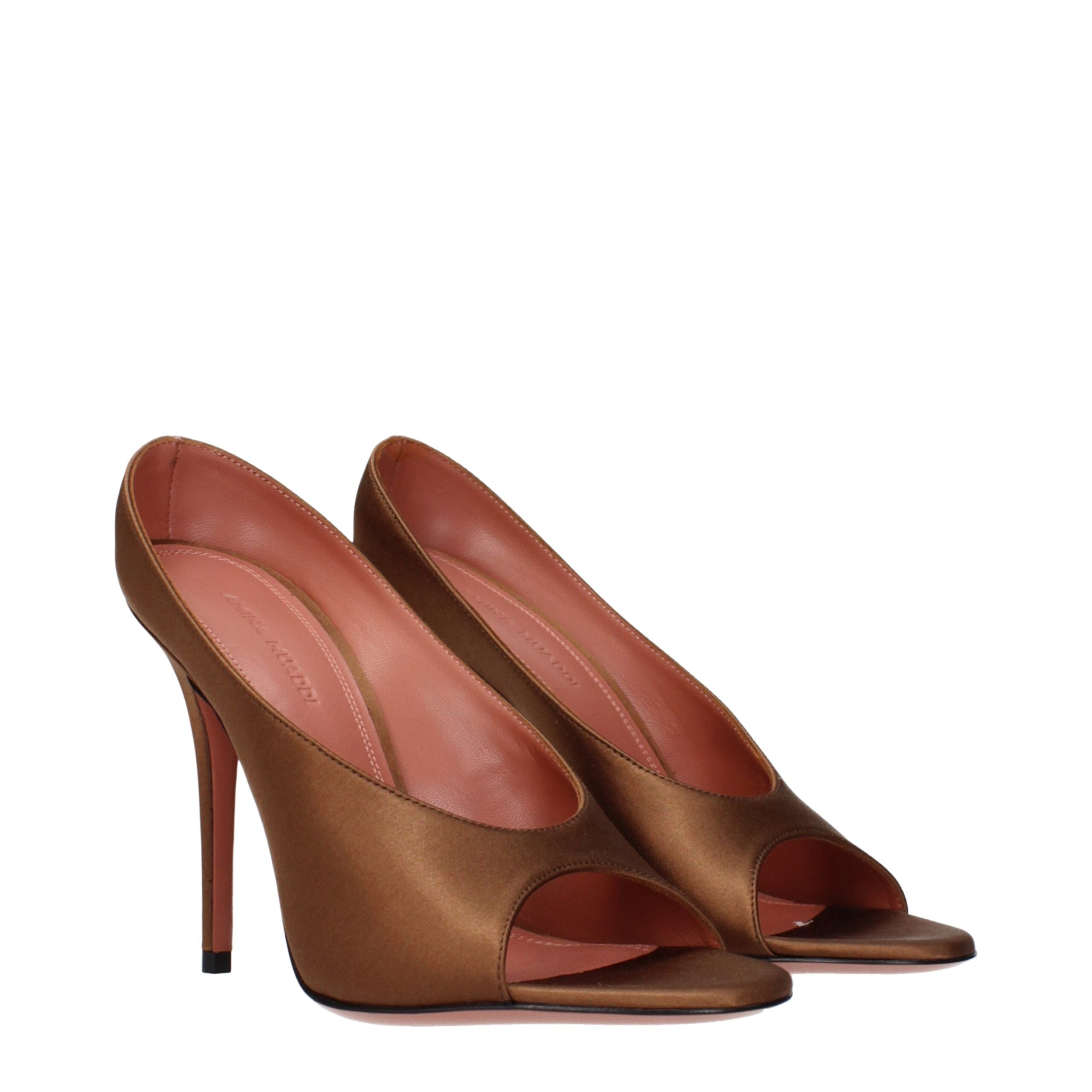 Amina Muaddi Brown Satin High Heel Women's Pumps
