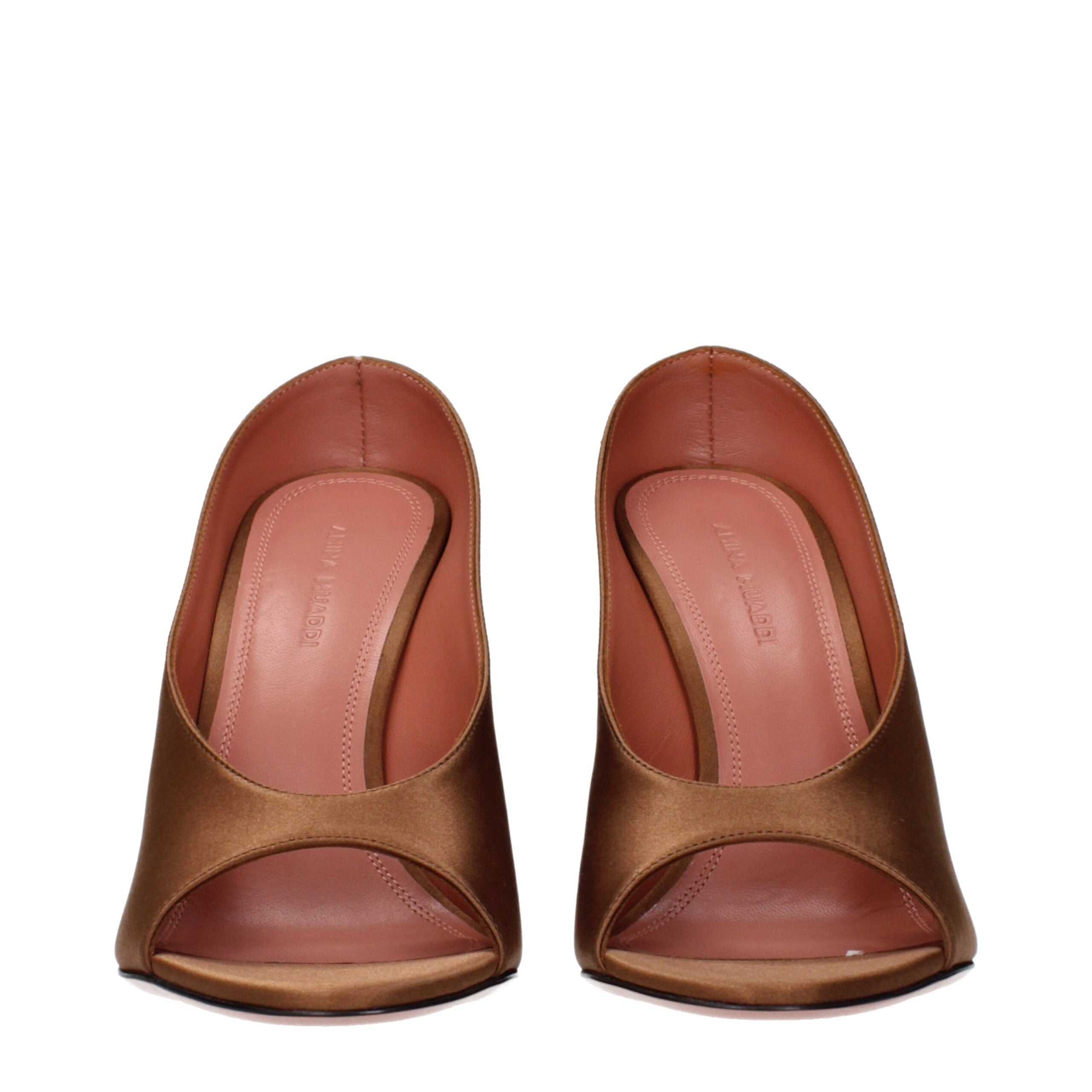 Amina Muaddi Brown Satin High Heel Women's Pumps