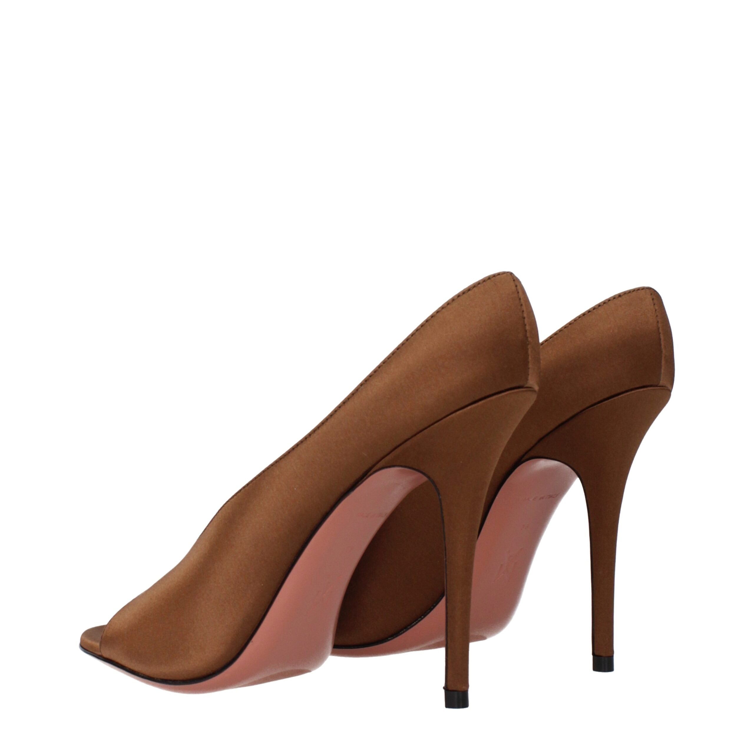 Amina Muaddi Brown Satin High Heel Women's Pumps