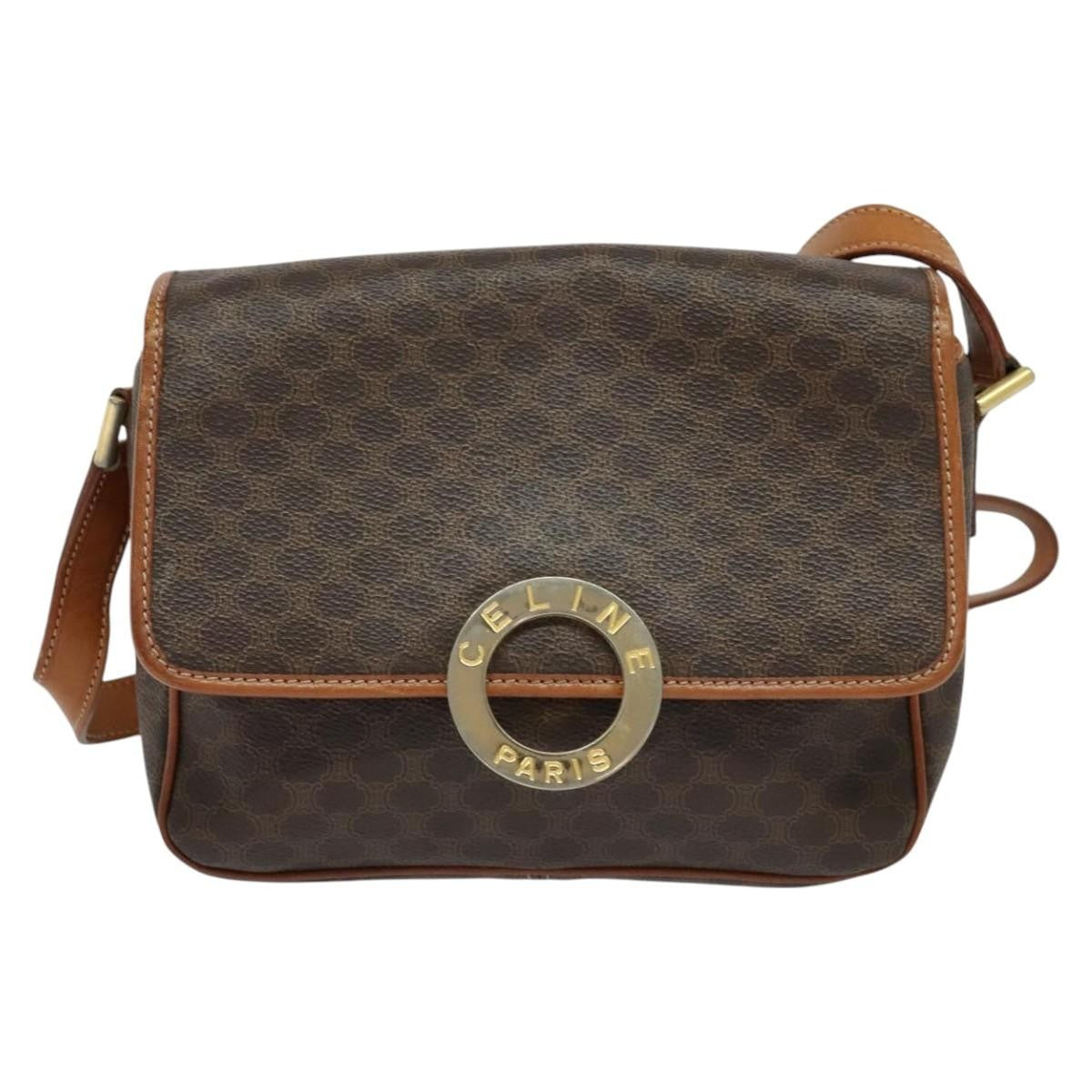 Celine Vintage Macadam Circle Logo Canvas And Leather Brown Canvas Shoulder Bag Bag (Pre-Owned)