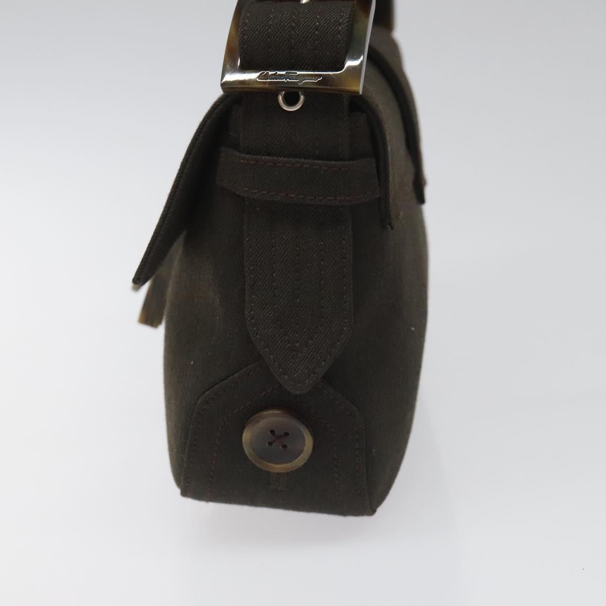 Salvatore Ferragamo Gancini Black Canvas Shoulder Bag (Pre-Owned)