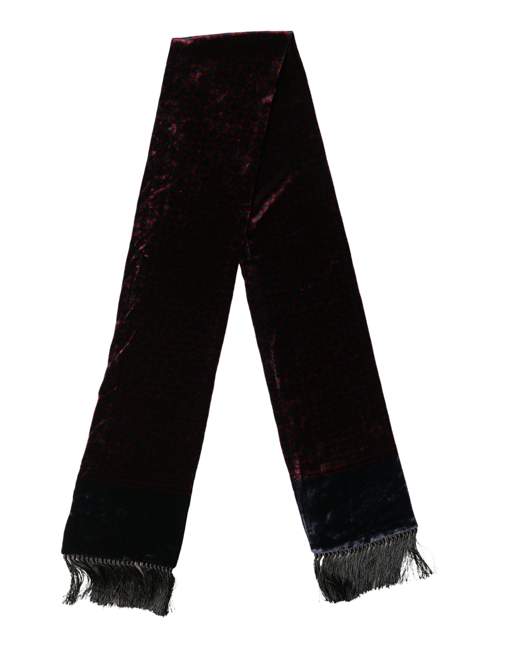 Dolce & Gabbana Black Red Rayon Geometric Pattern Fringe 140cm X 16cm Men's Scarf
