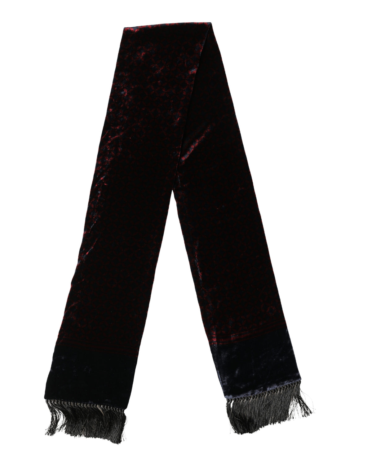Dolce & Gabbana Black Red Rayon Geometric Pattern Fringe 140cm X 16cm Men's Scarf