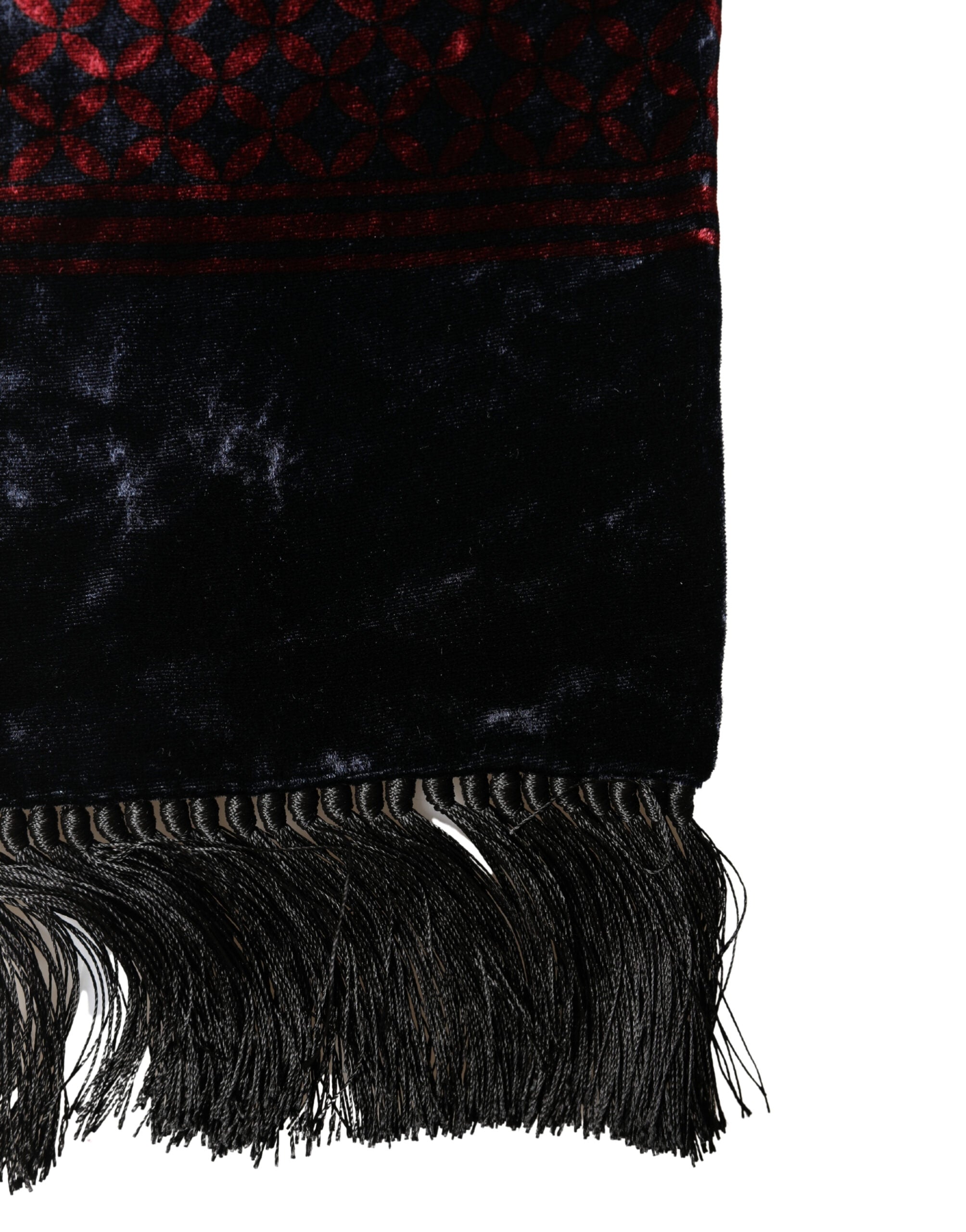 Dolce & Gabbana Black Red Rayon Geometric Pattern Fringe 140cm X 16cm Men's Scarf