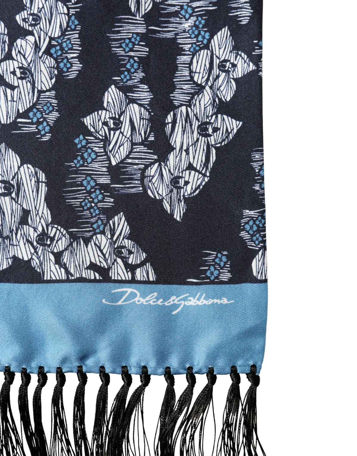 Dolce & Gabbana Black Blue Silk Floral Pattern Fringe 140cm x 16cm Men's Scarf (Pre-Owned)