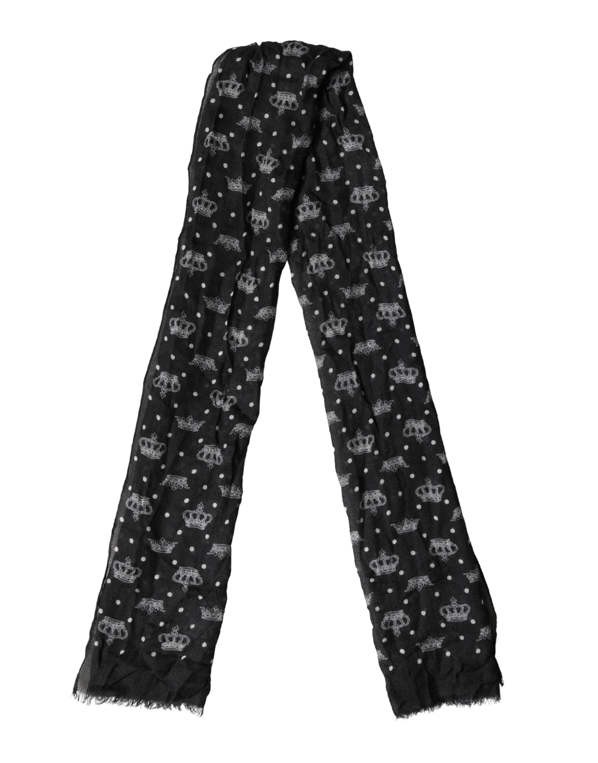 Dolce & Gabbana Black Wool Crown Print Fringe Neck Wrap 180cm x 65cm Men's Scarf (Pre-Owned)
