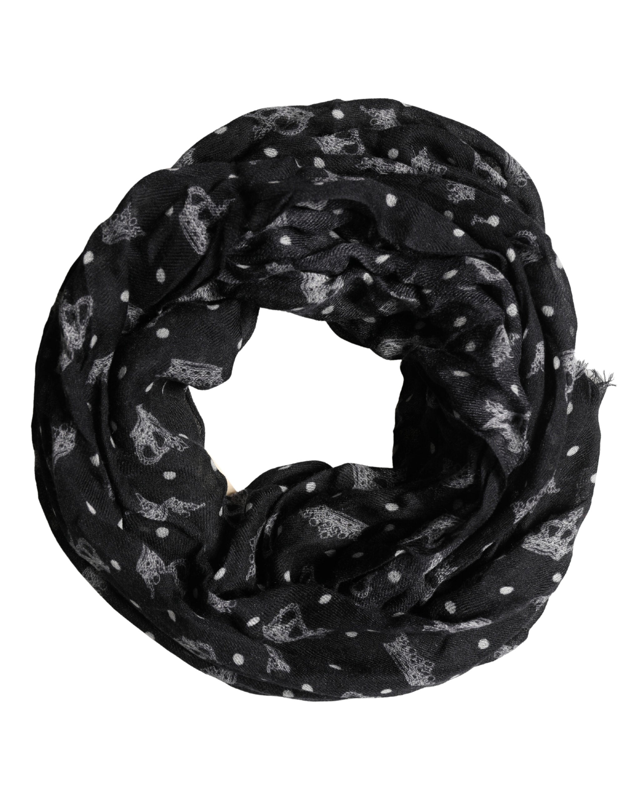 Dolce & Gabbana Black Wool Crown Print Fringe Neck Wrap 180cm x 65cm Men's Scarf (Pre-Owned)