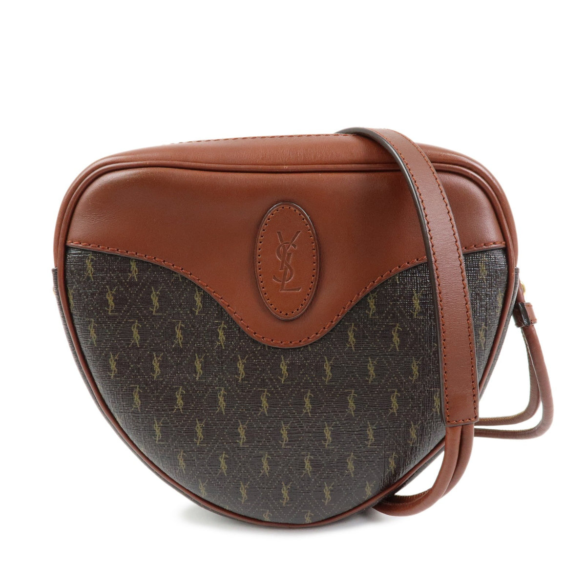 Saint Laurent Le Monogramme Coeur Monogram All Over Coated Canvas And Leather Brown Canvas Handbag (Pre-Owned)