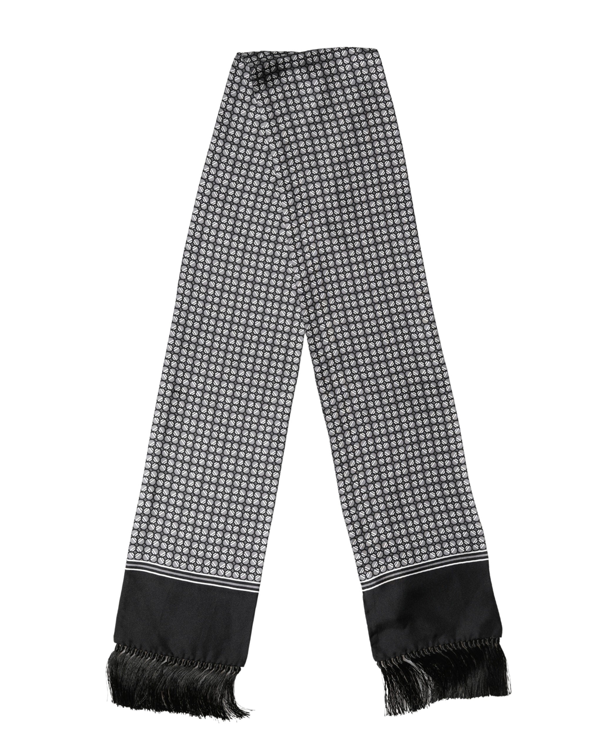 Dolce & Gabbana Black Silk Geometric Fringed Foulard 140cm x 15cm Men's Scarf (Pre-Owned)