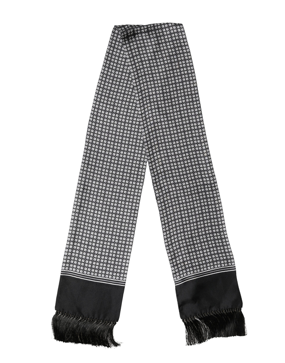Dolce & Gabbana Black Silk Geometric Fringed Foulard 140cm x 15cm Men's Scarf (Pre-Owned)