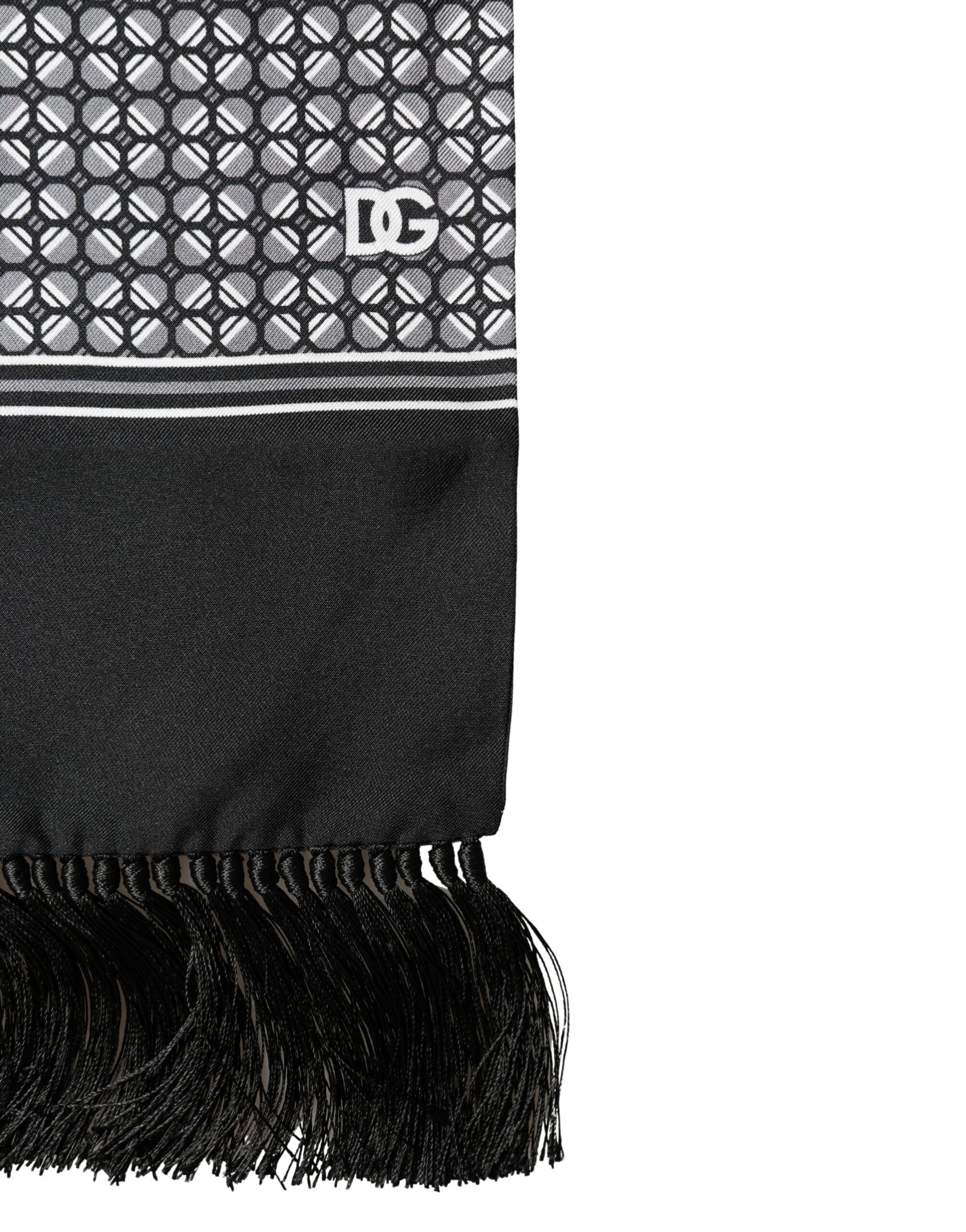 Dolce & Gabbana Black Silk Geometric Fringed Foulard 140cm x 15cm Men's Scarf (Pre-Owned)