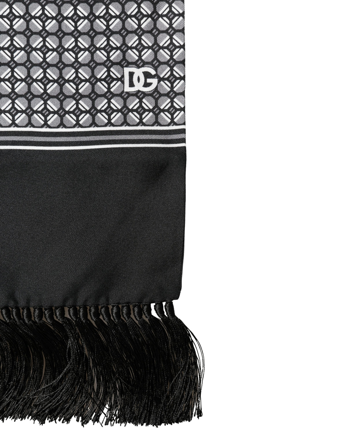 Dolce & Gabbana Black Silk Geometric Fringed Foulard 140cm x 15cm Men's Scarf (Pre-Owned)
