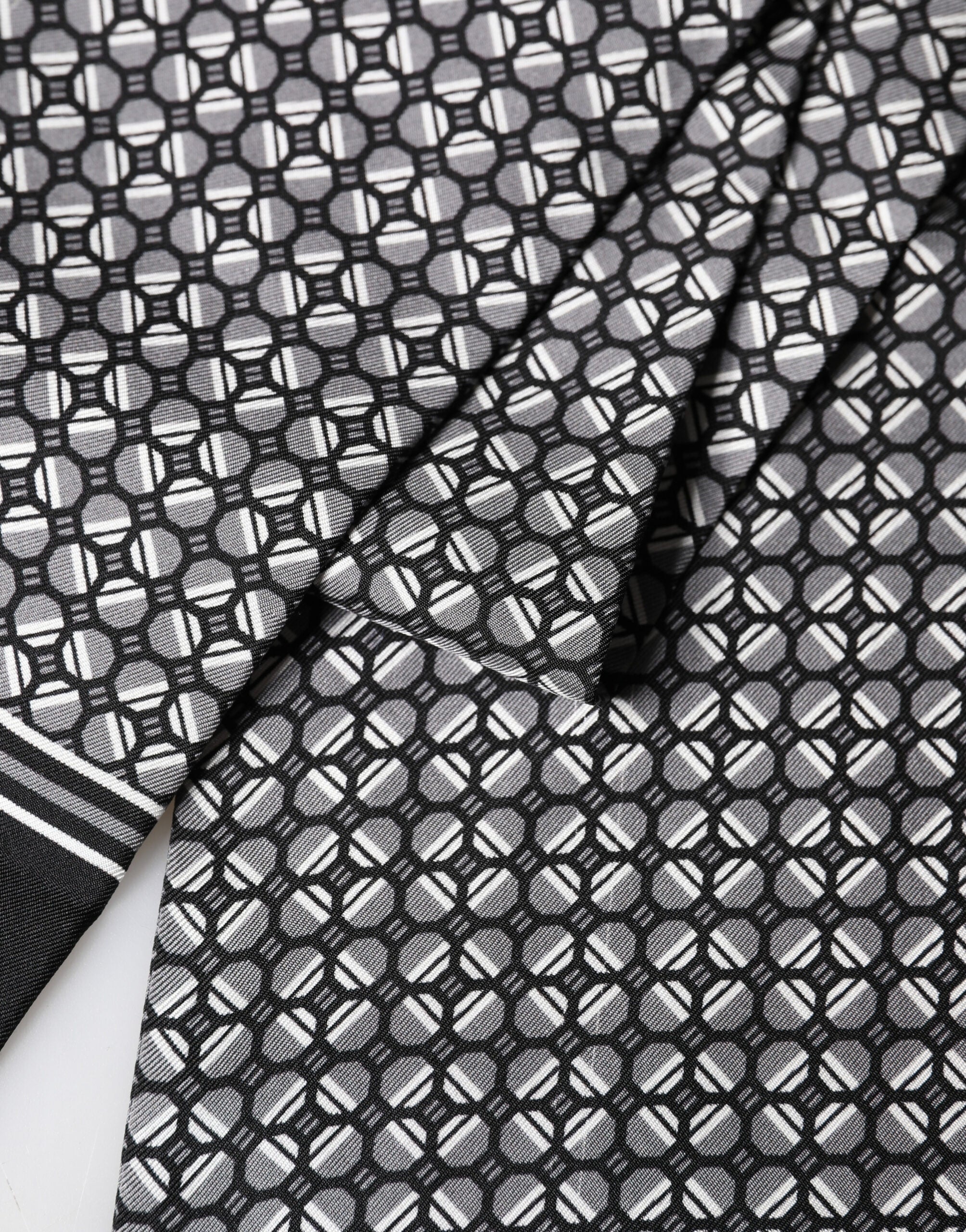 Dolce & Gabbana Black Silk Geometric Fringed Foulard 140cm x 15cm Men's Scarf (Pre-Owned)