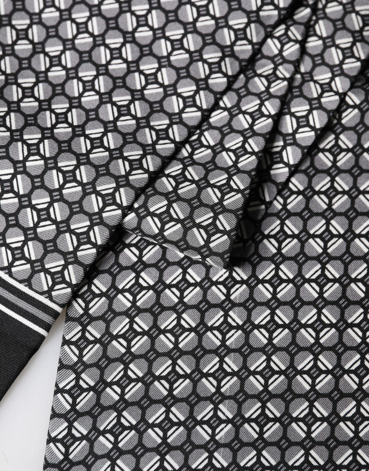Dolce & Gabbana Black Silk Geometric Fringed Foulard 140cm x 15cm Men's Scarf (Pre-Owned)