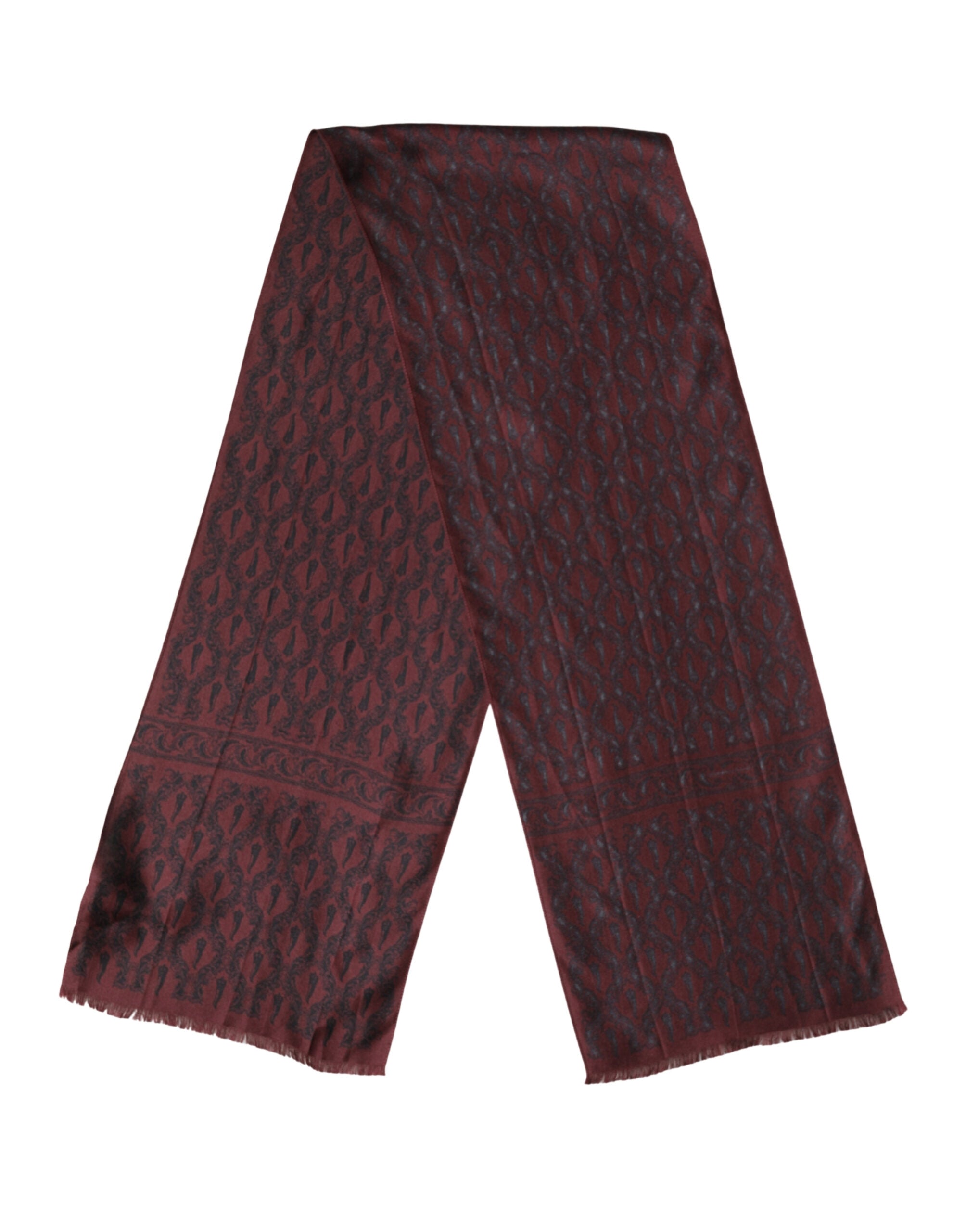 Dolce & Gabbana Burgundy Black Silk Paisley Foulard 135cm X 22cm Men's Scarf