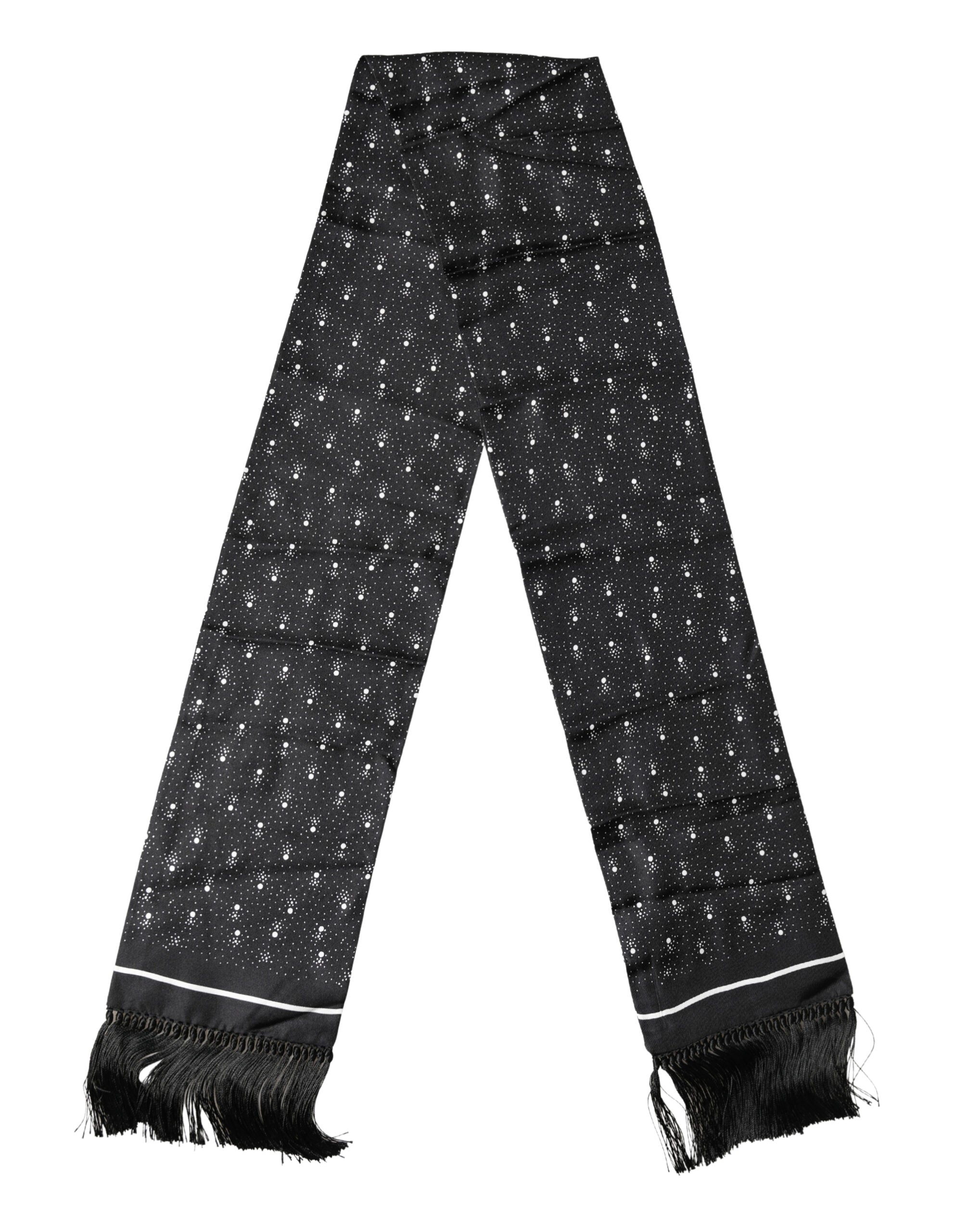 Dolce & Gabbana Black White Silk Dotted Print Foulard 140cm X 15cm Men's Scarf