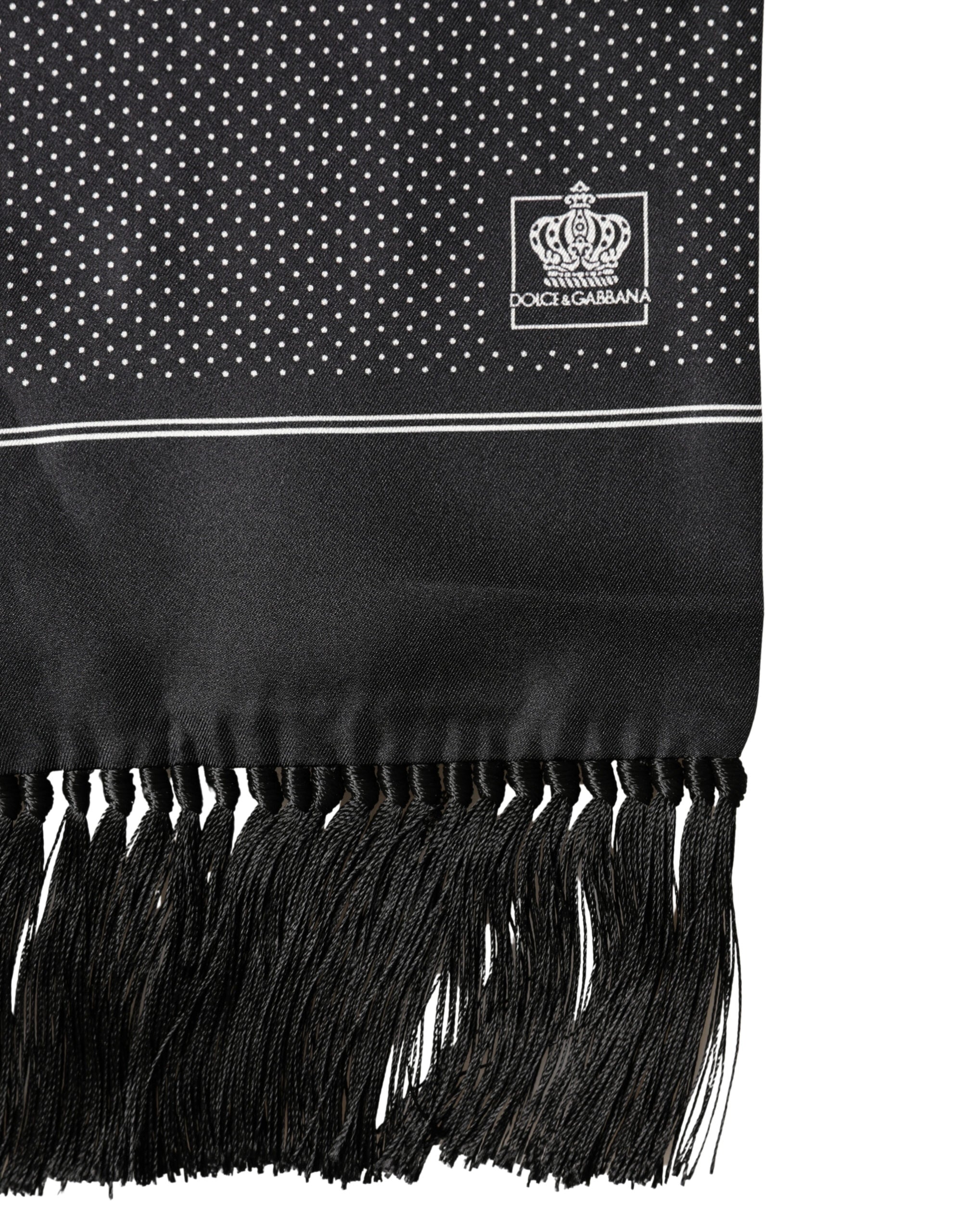 Dolce & Gabbana Black Silk Polka Dot Crown Foulard 140cm X 16.5cm Men's Scarf