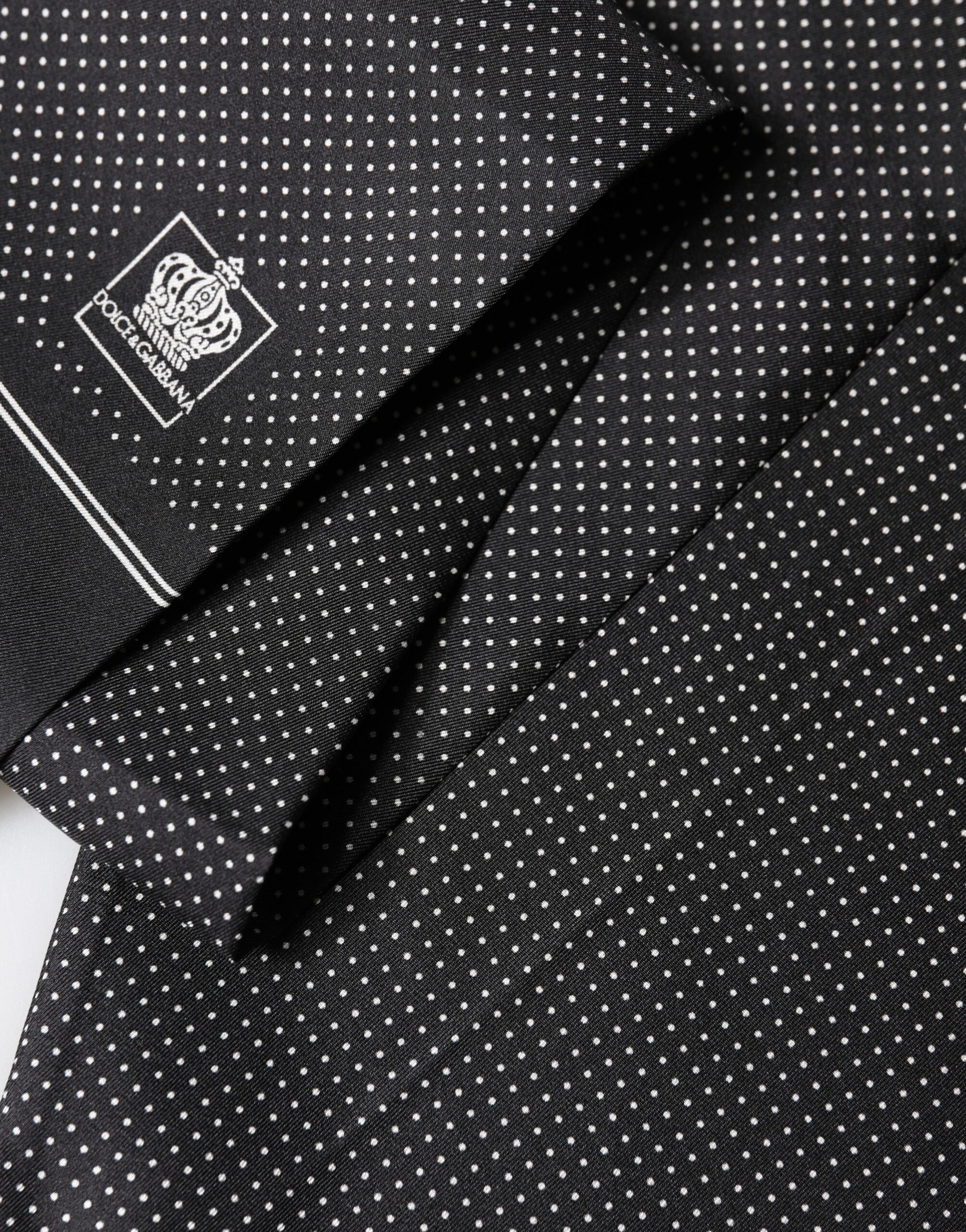 Dolce & Gabbana Black Silk Polka Dot Crown Foulard 140cm X 16.5cm Men's Scarf