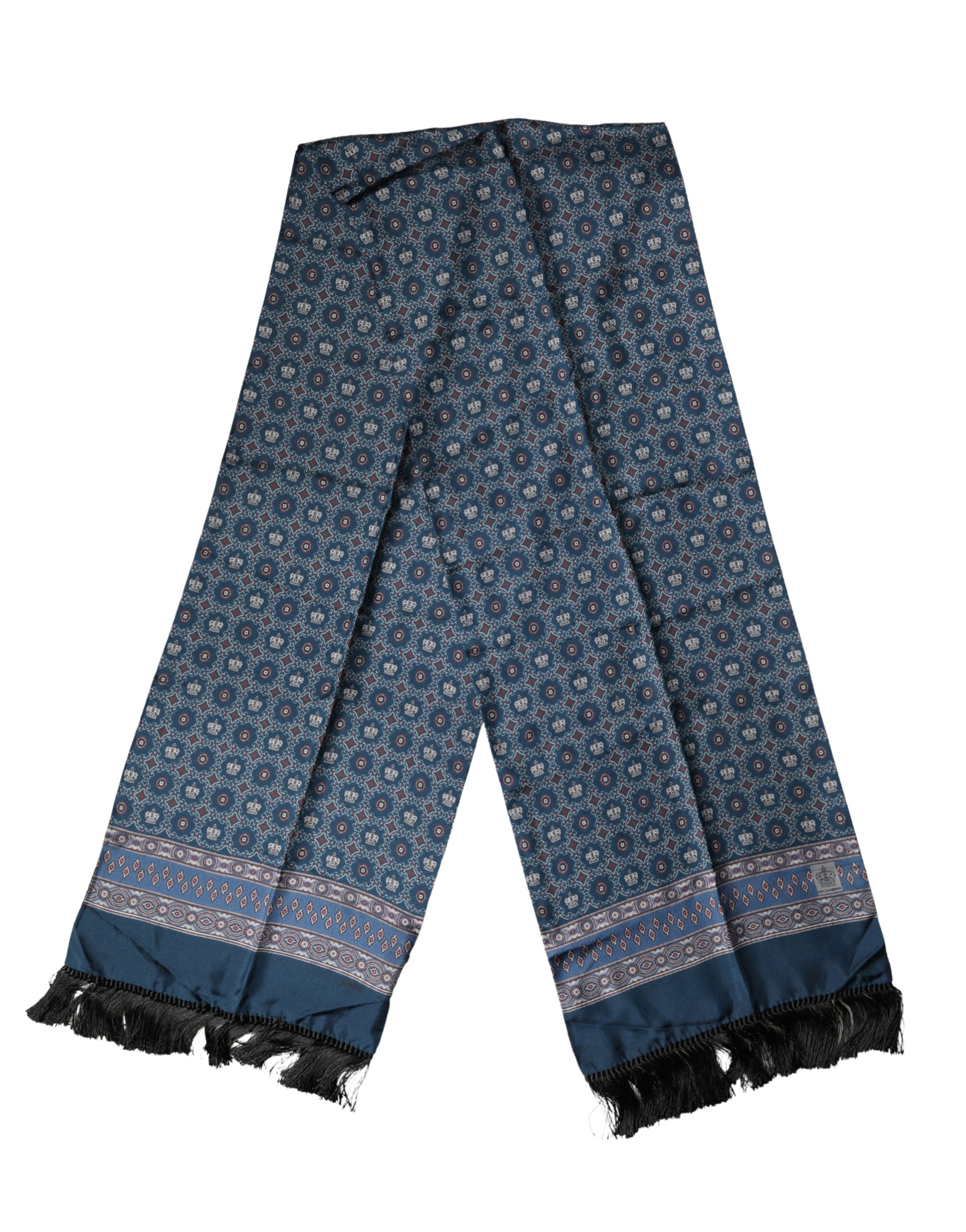 Dolce & Gabbana Blue Silk Crown Geometric Wrap Foulard 184cm X 33cm Men's Scarf (Pre-Owned)