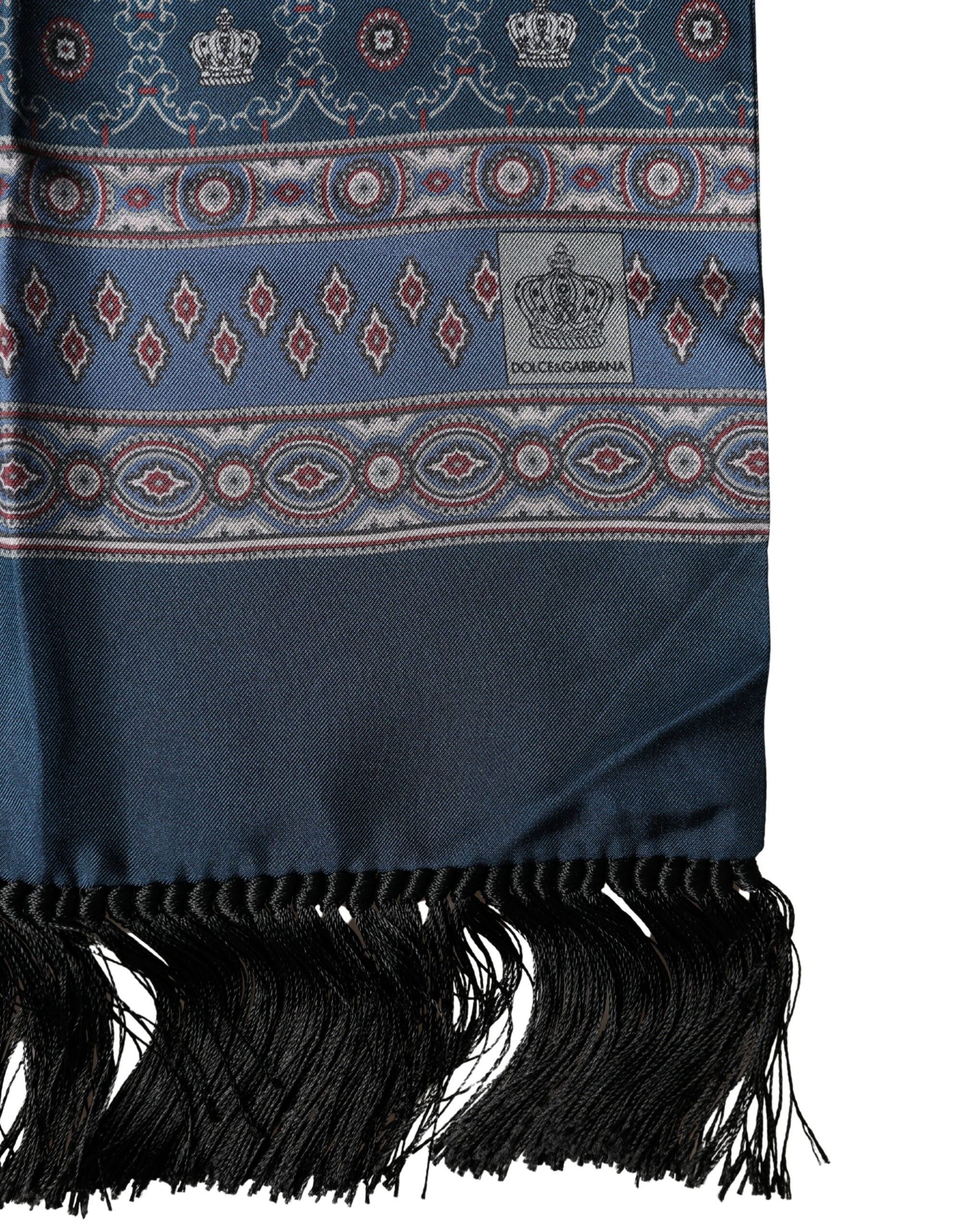 Dolce & Gabbana Blue Silk Crown Geometric Wrap Foulard 184cm X 33cm Men's Scarf (Pre-Owned)