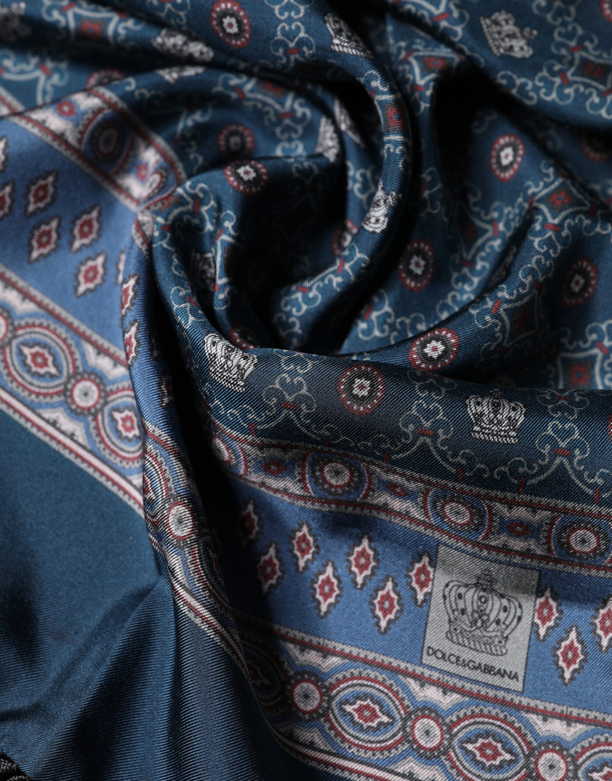 Dolce & Gabbana Blue Silk Crown Geometric Wrap Foulard 184cm X 33cm Men's Scarf (Pre-Owned)