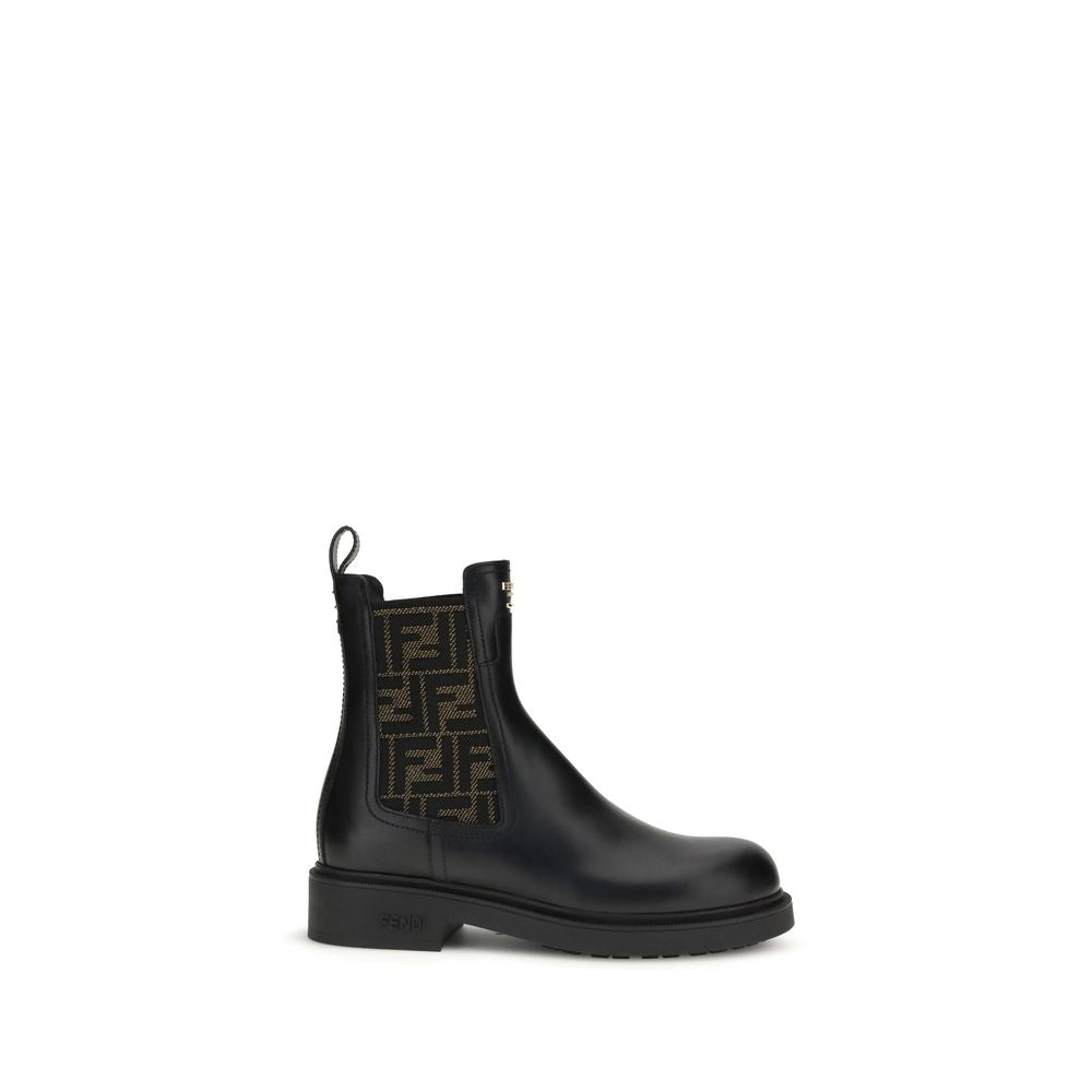 Fendi Black Calf Leather Bos Taurus Ankle Women's Boots
