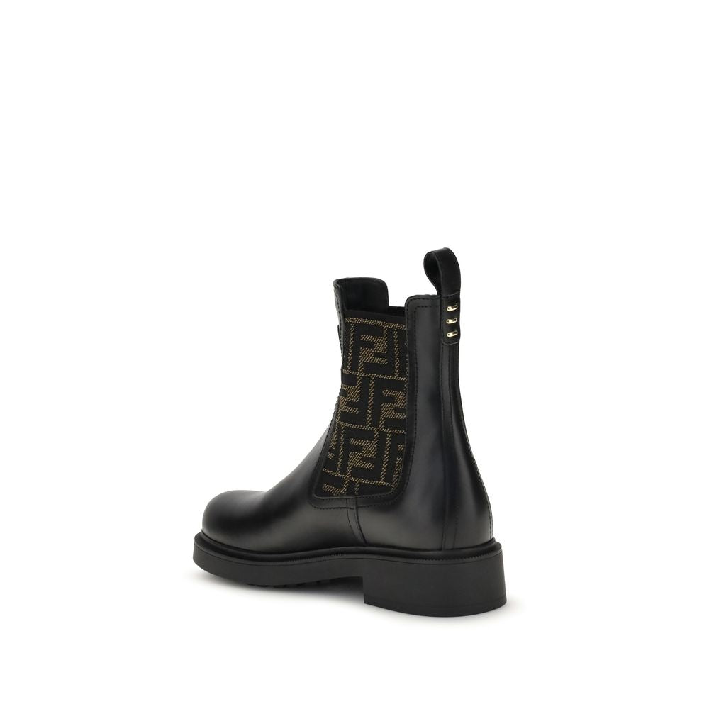 Fendi Black Calf Leather Bos Taurus Ankle Women's Boots