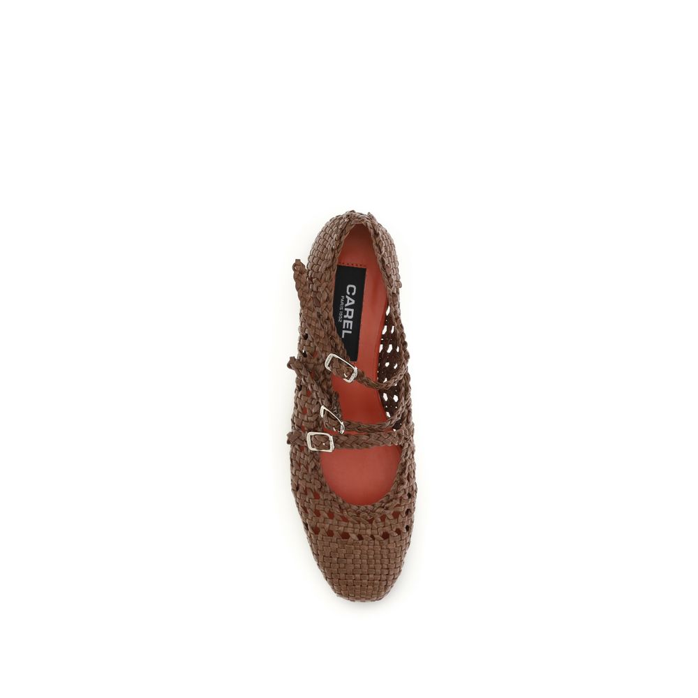Carel Paris Brown Calf Leather Bos Taurus Ballet Women's Flats