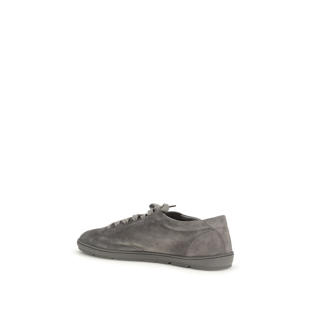 Brunello Cucinelli Gray Calf Leather Bos Taurus Low Top Men's Sneakers