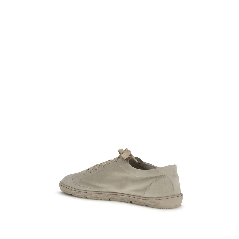 Brunello Cucinelli Beige Calf Leather Bos Taurus Low Top Men's Sneakers