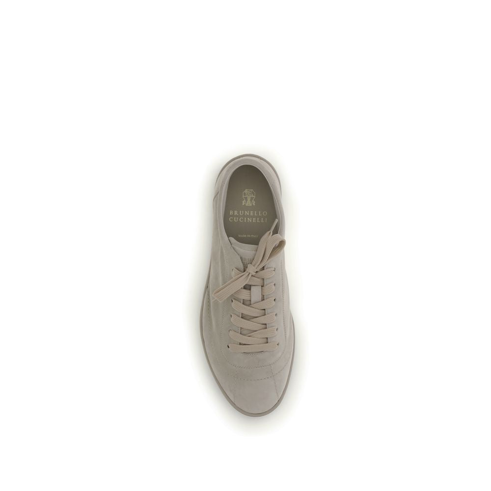Brunello Cucinelli Beige Calf Leather Bos Taurus Low Top Men's Sneakers