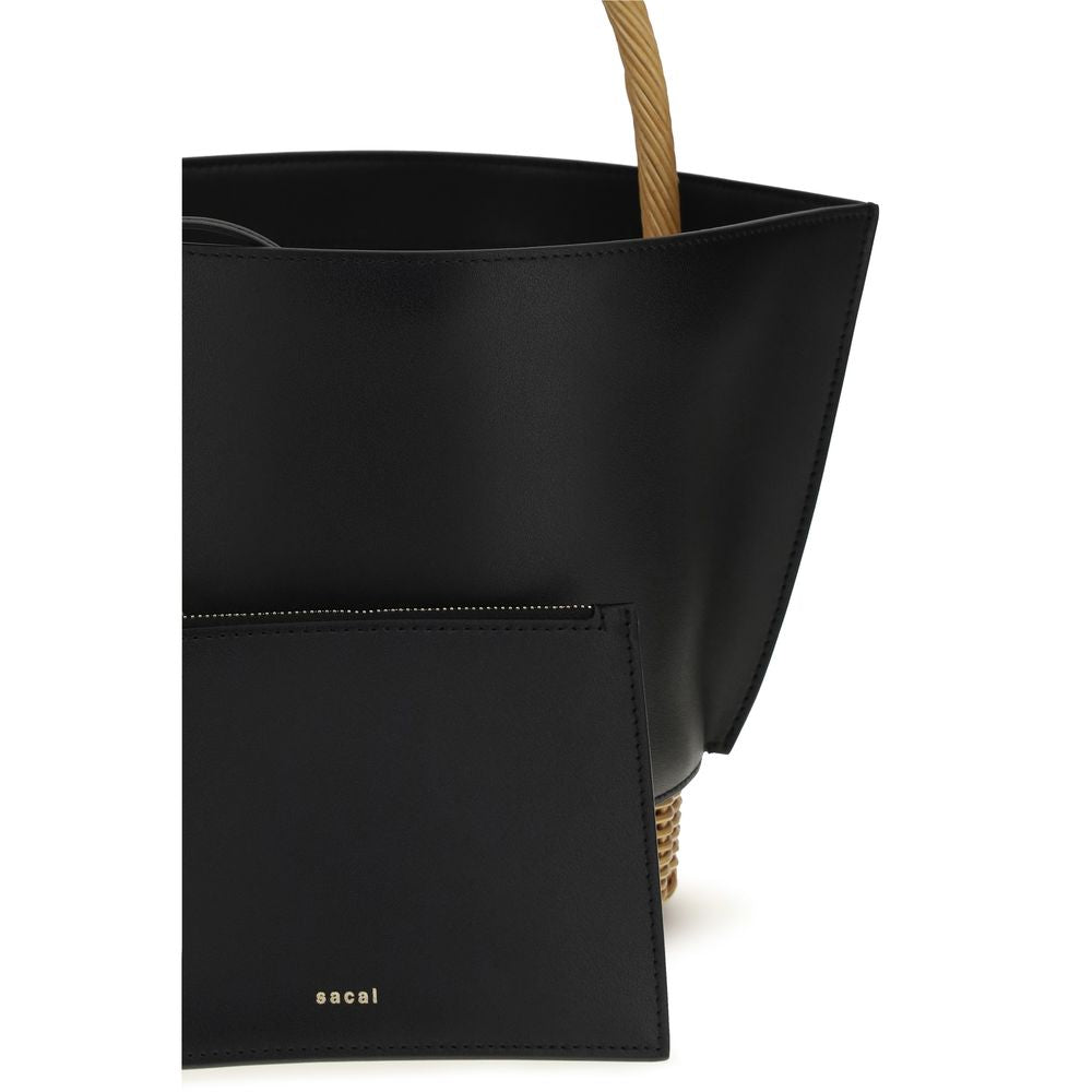 Sacai Black Calf Leather Bos Taurus Shoulder Women's Bag