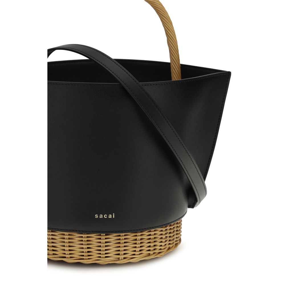 Sacai Black Calf Leather Bos Taurus Shoulder Women's Bag